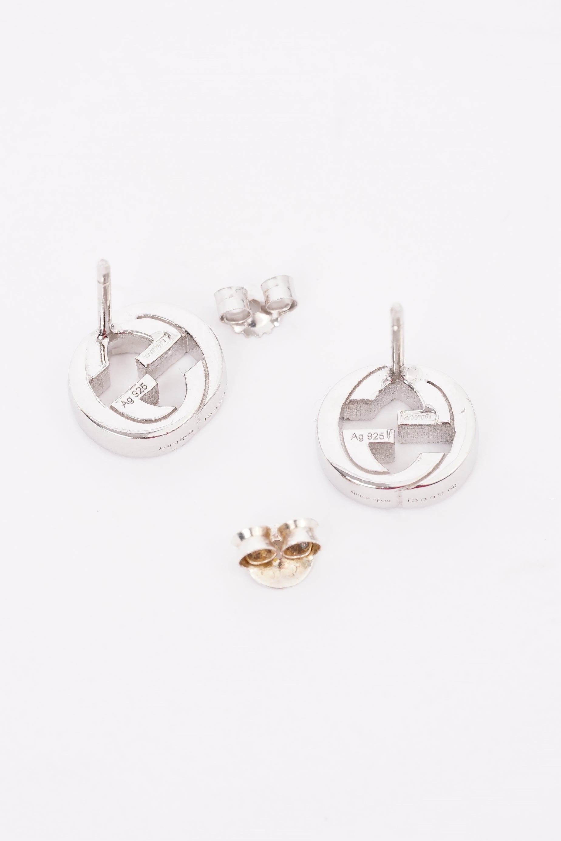 Gucci Interlocking GG Earrings Silver Silver Sterling