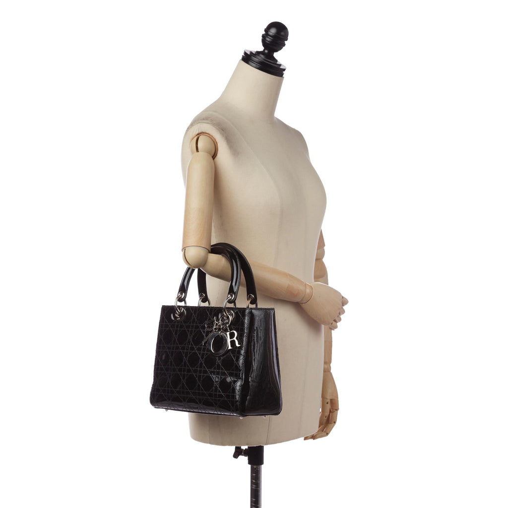 Dior Cannage Stitch Lady Dior Patent Leather Handbag (SHG-a9Bh5T)