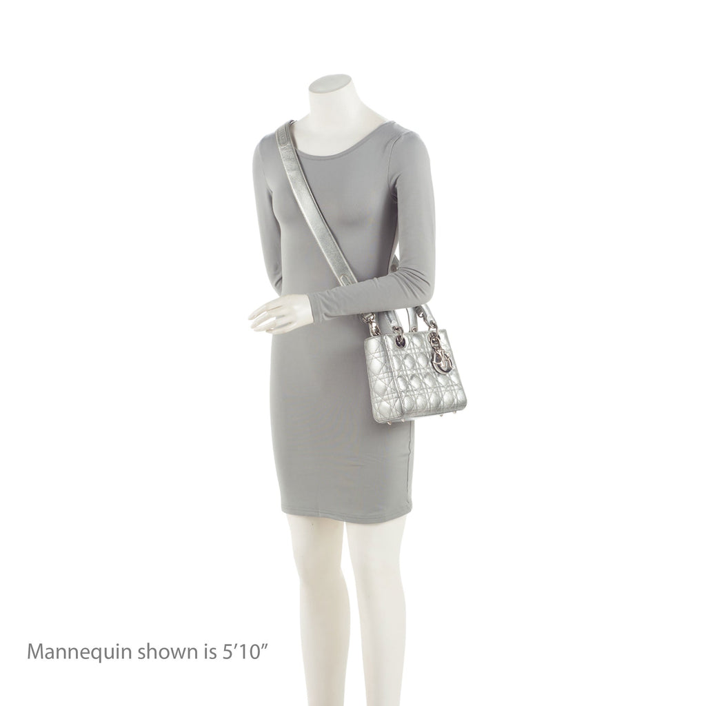 Dior Metallic Leather Lady Dior Small Tote (SHF-4YtjmZ)