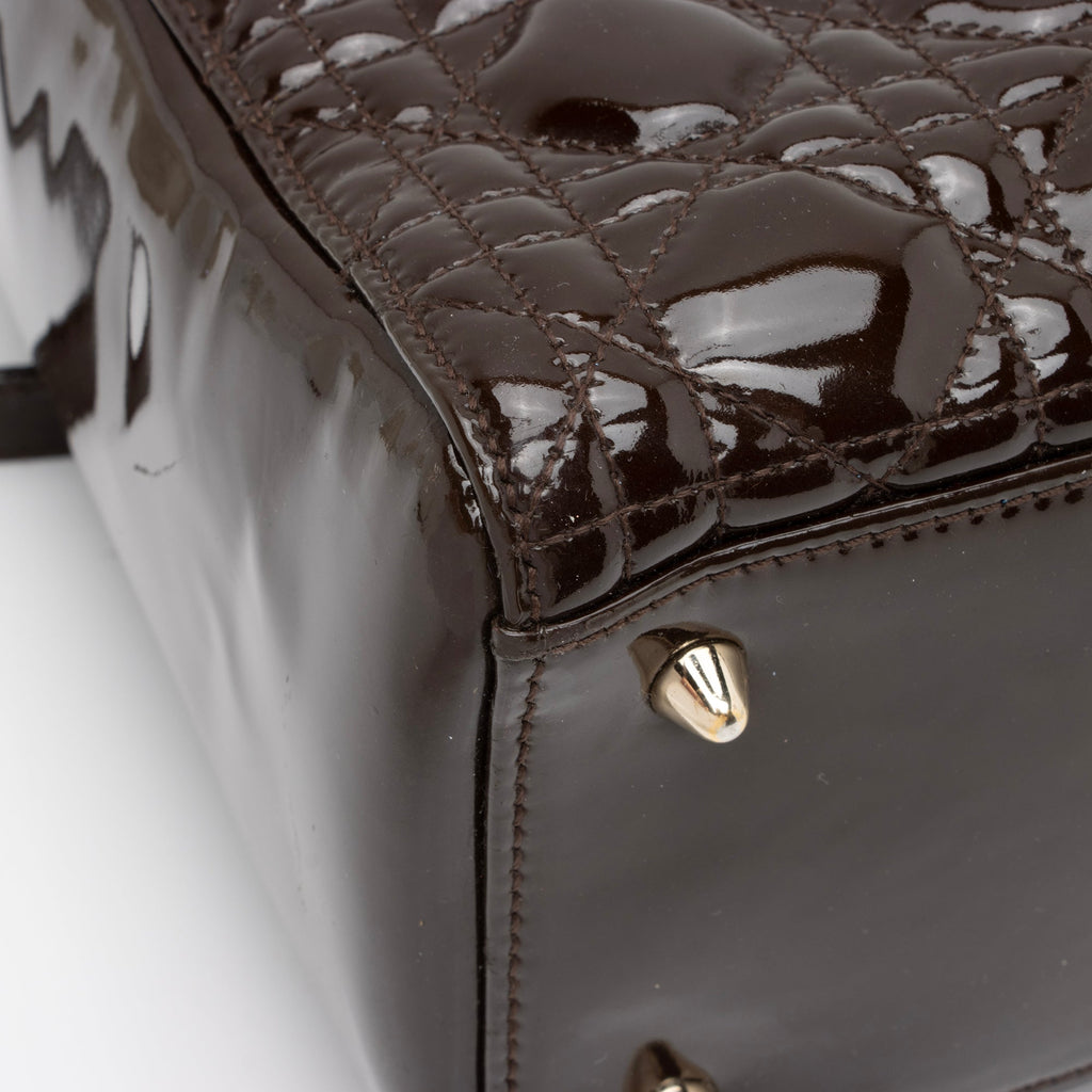 Dior Patent Leather Lady Dior Medium Tote (SHF-c6eBWA)