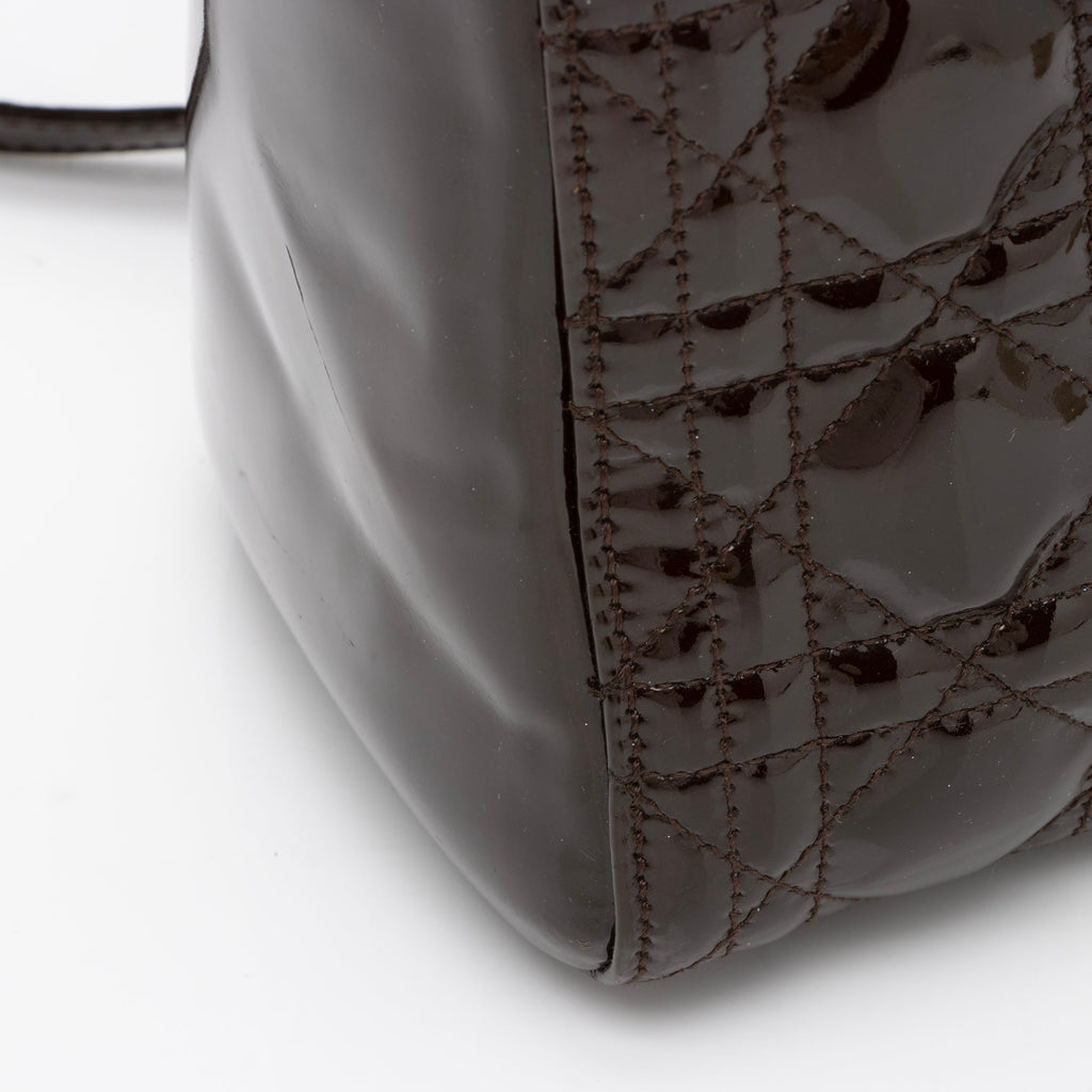 Dior Patent Leather Lady Dior Medium Tote (SHF-c6eBWA)