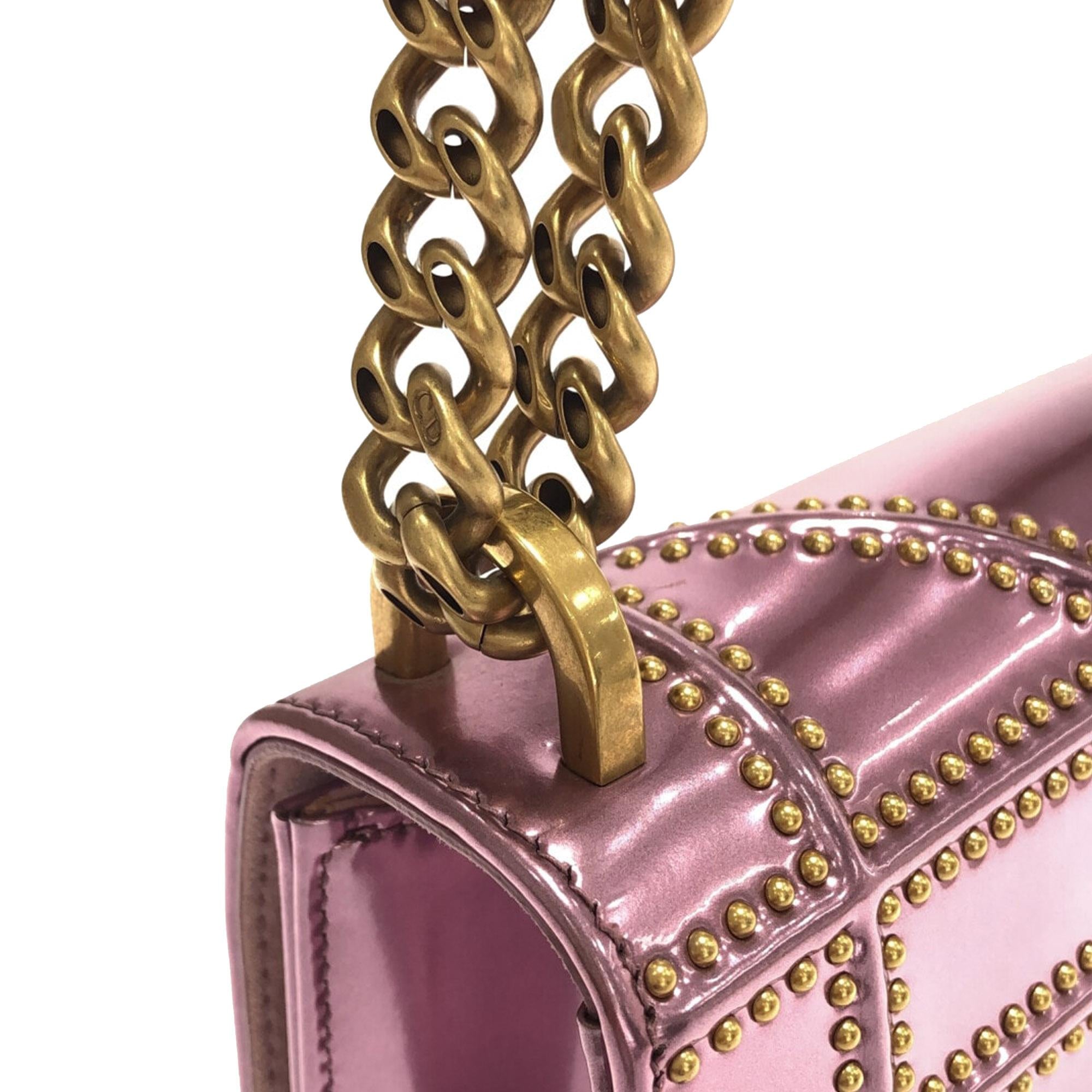 Dior Small Studded Metallic Patent Diorama Flap (SHG-d9sLuM)