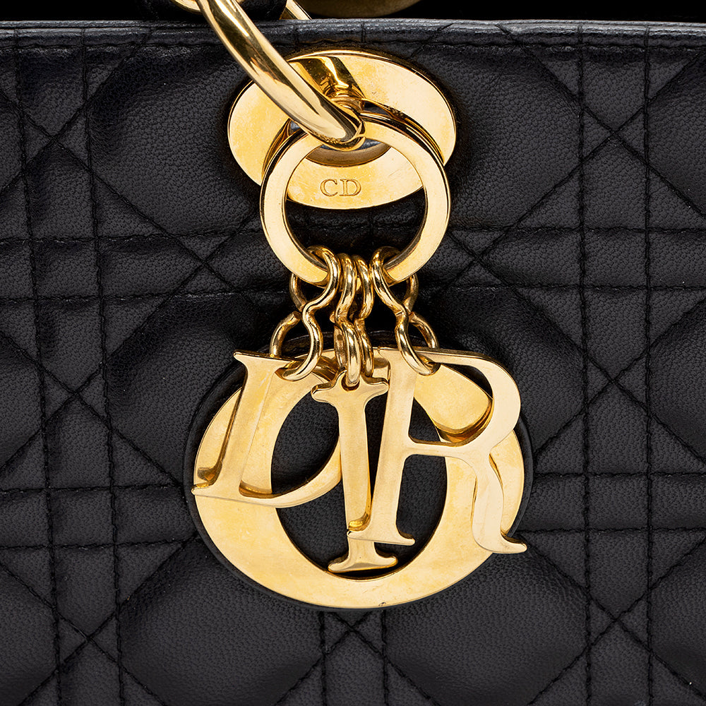 Dior Vintage Lambskin Lady Dior Large Tote (SHF-17064)