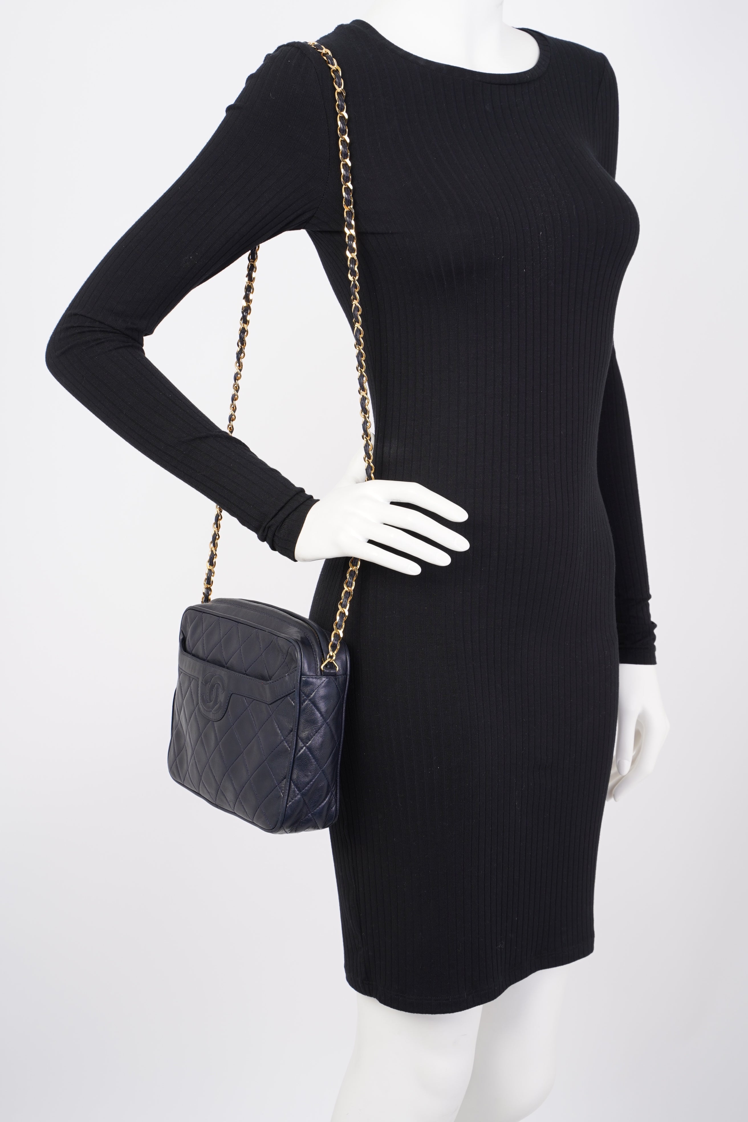 Chanel Camera Tassel Navy Lambskin Leather