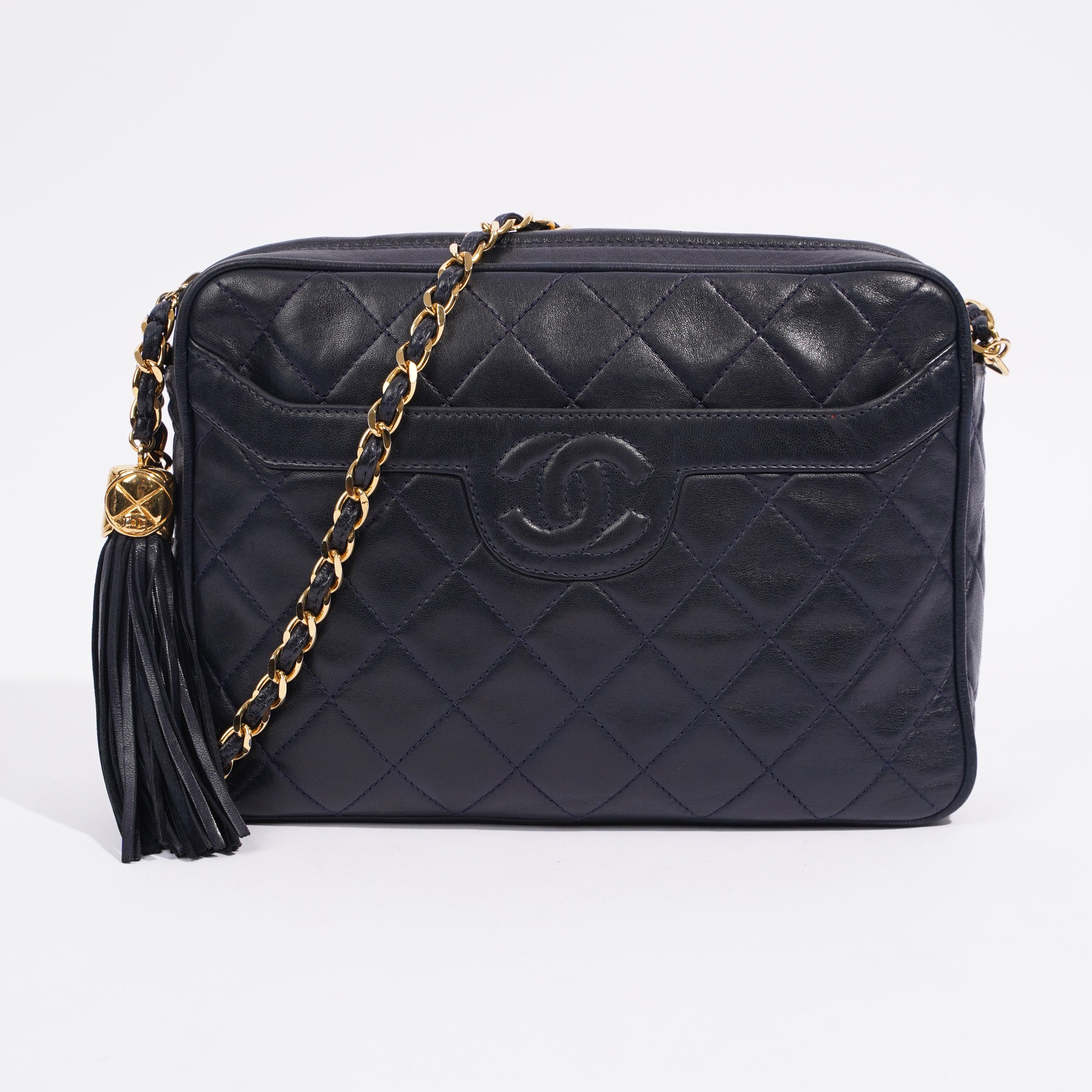 Chanel Camera Tassel Navy Lambskin Leather