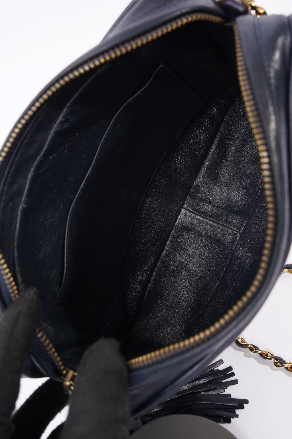Chanel Camera Tassel Navy Lambskin Leather