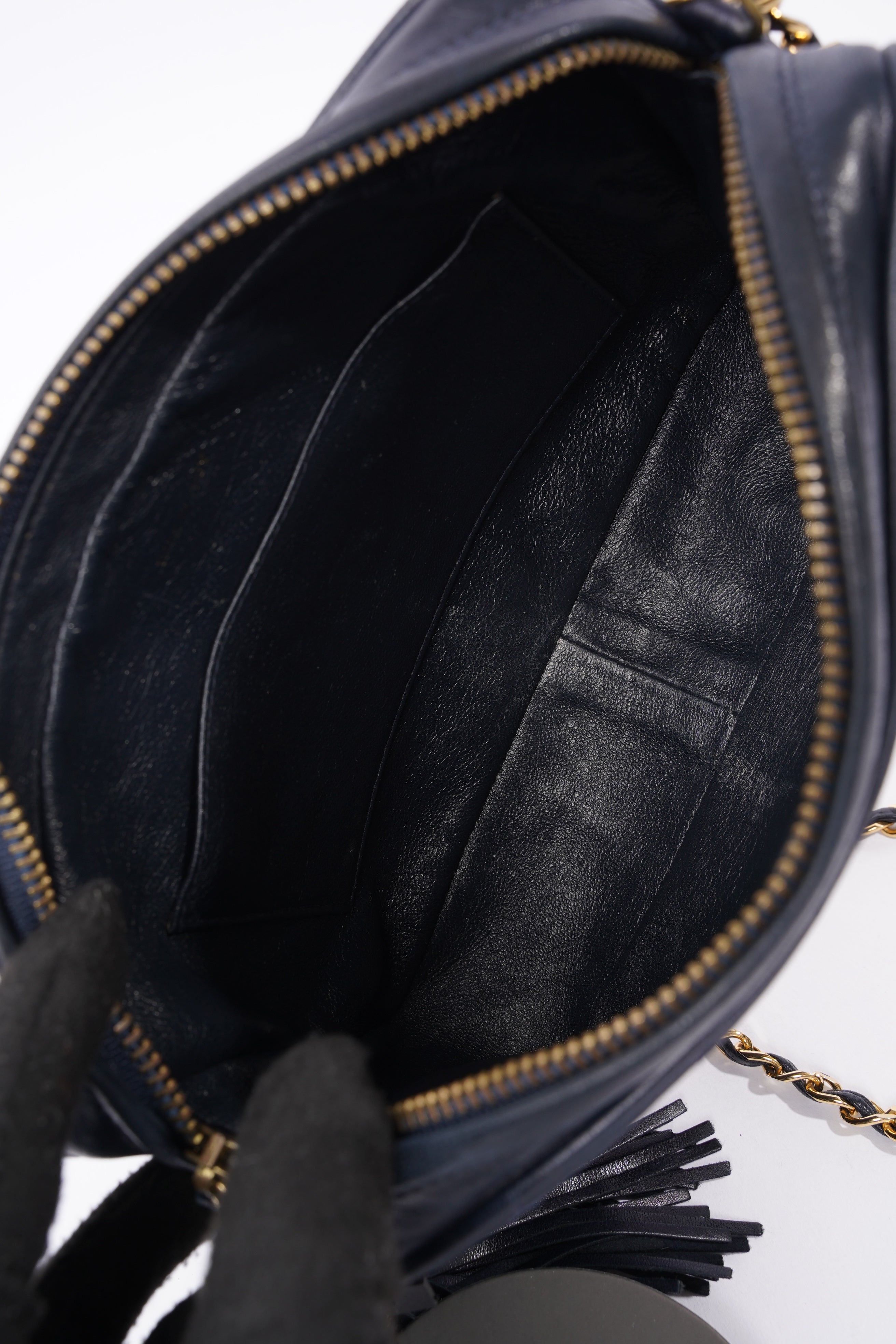 Chanel Camera Tassel Navy Lambskin Leather