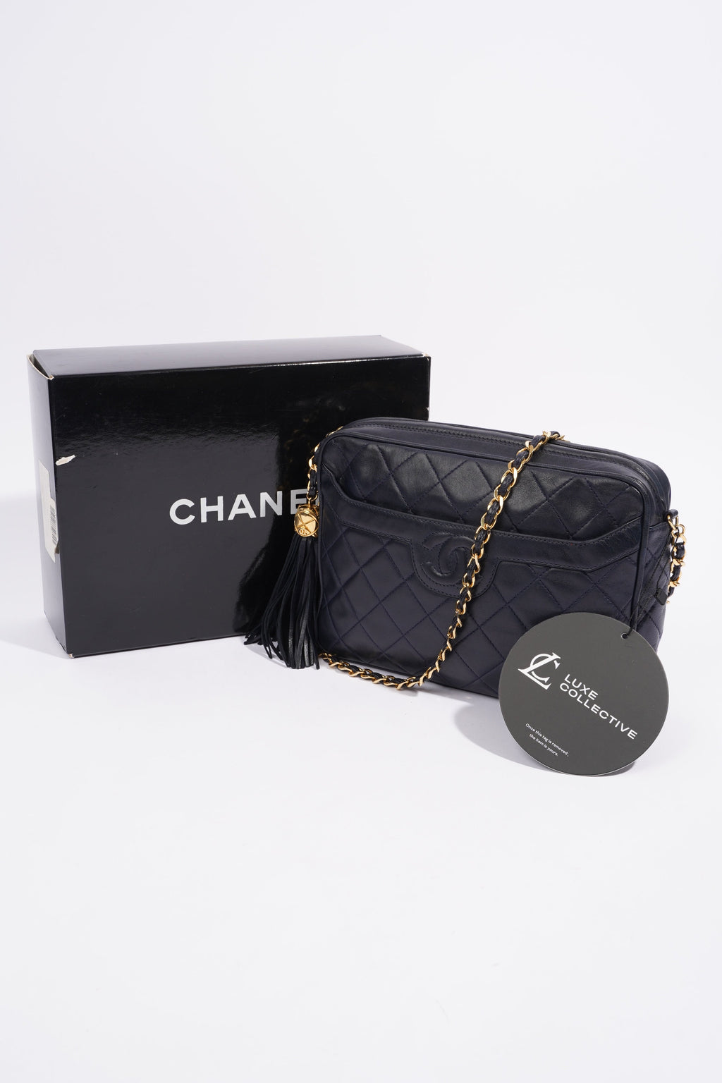 Chanel Camera Tassel Navy Lambskin Leather