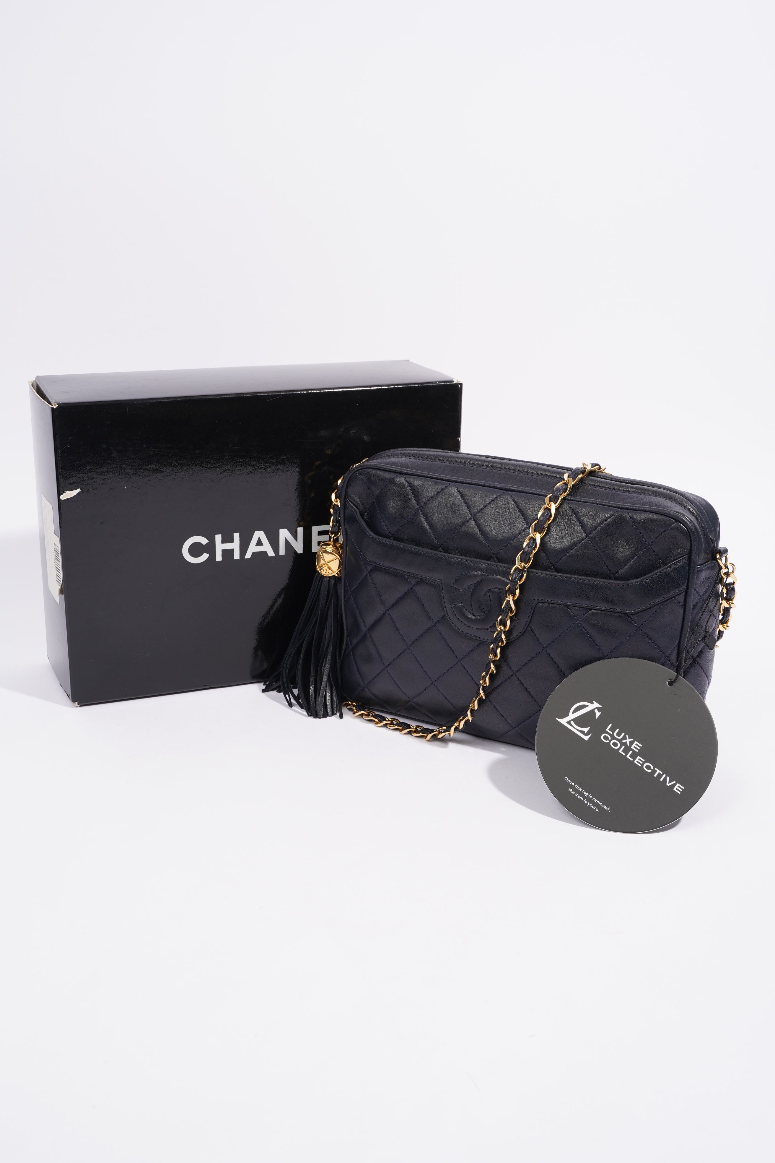 Chanel Camera Tassel Navy Lambskin Leather