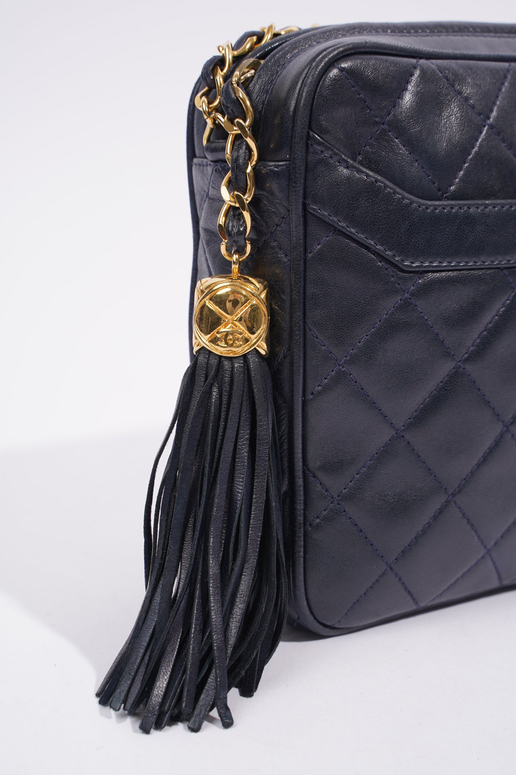 Chanel Camera Tassel Navy Lambskin Leather