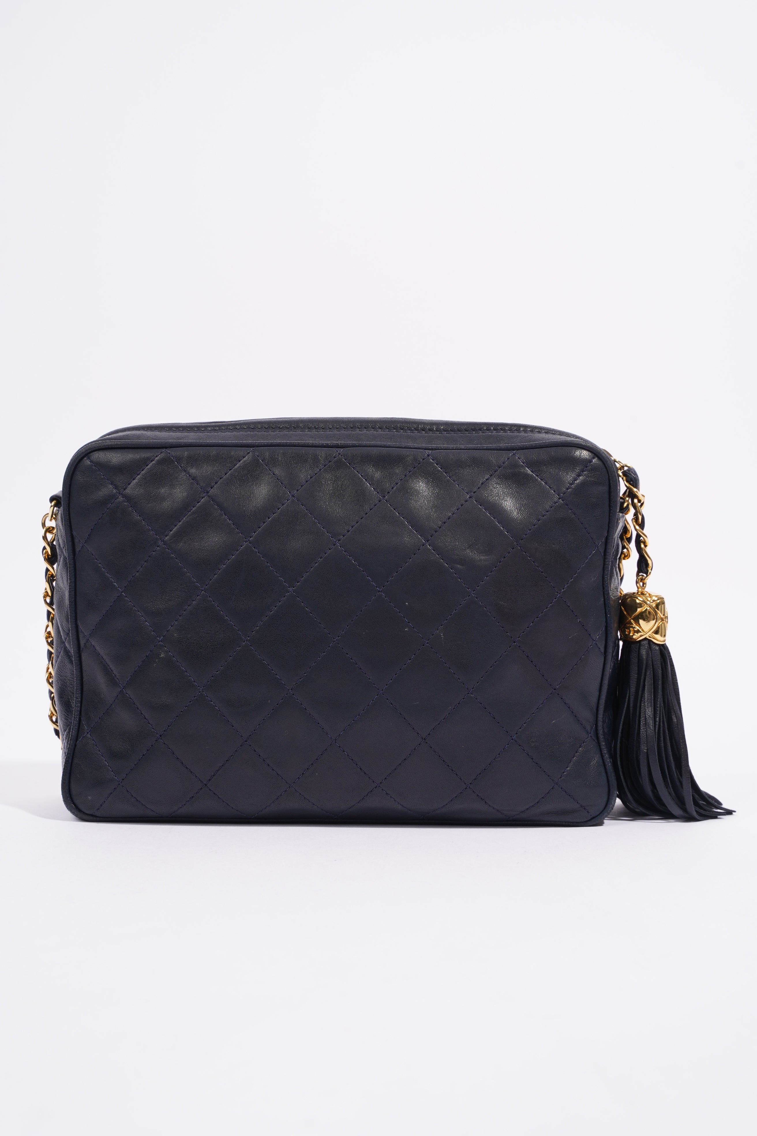 Chanel Camera Tassel Navy Lambskin Leather