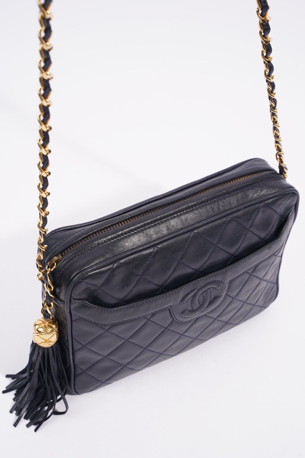 Chanel Camera Tassel Navy Lambskin Leather