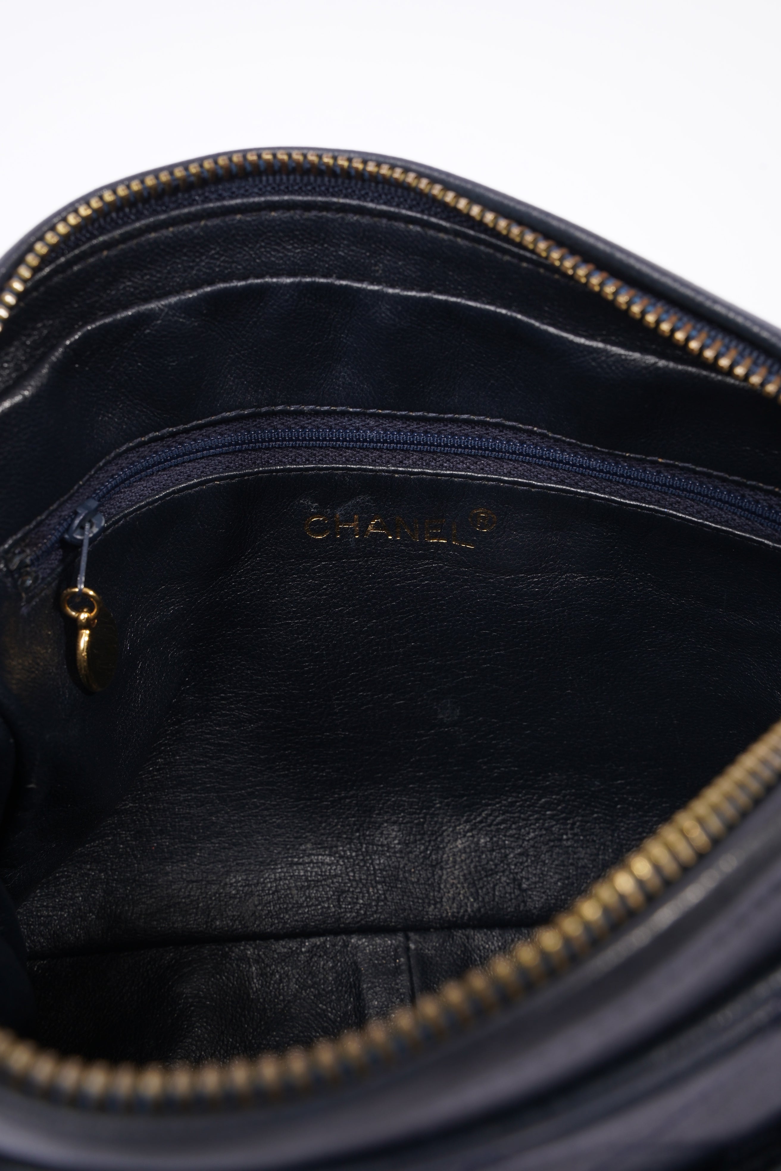 Chanel Camera Tassel Navy Lambskin Leather
