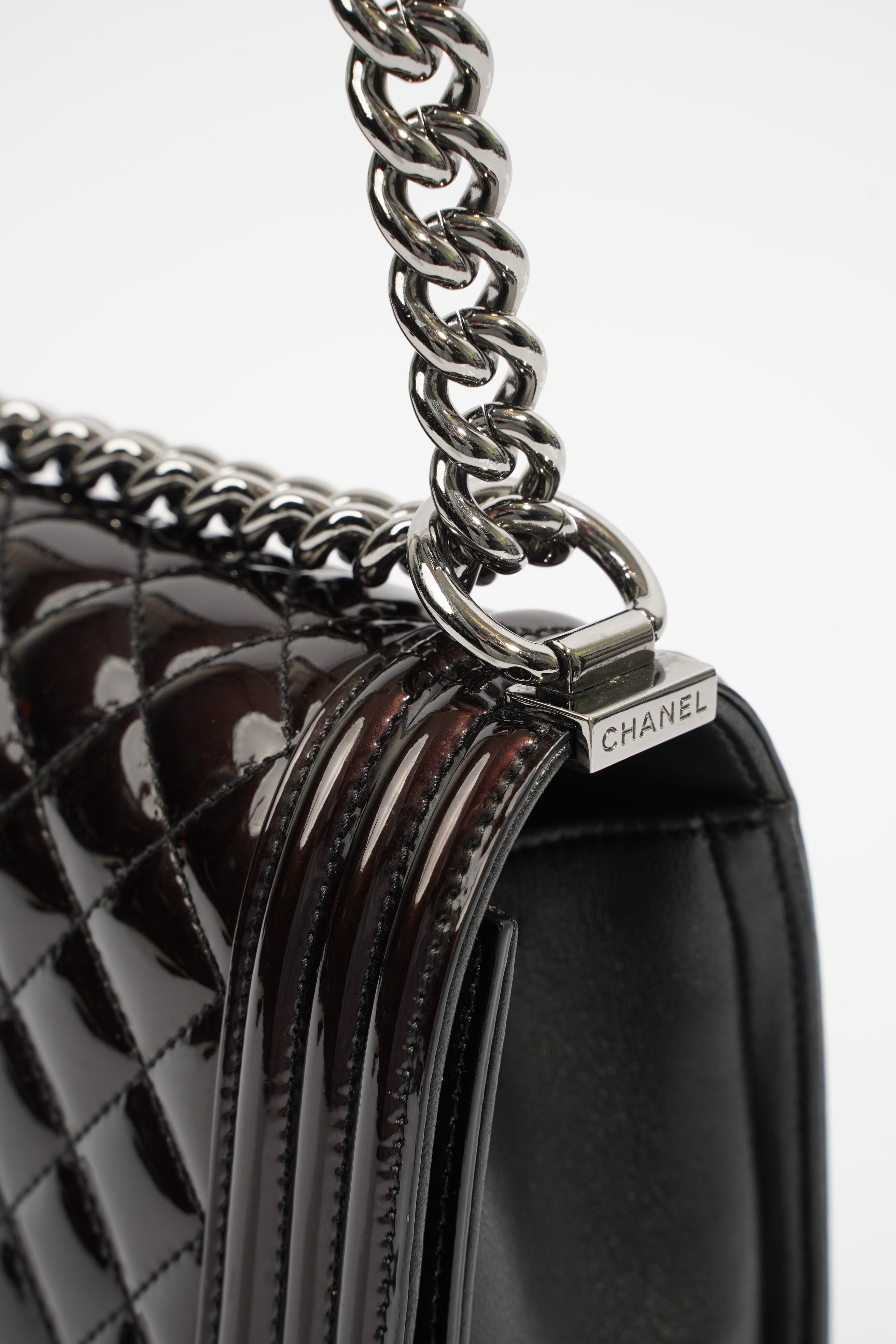 Chanel Boy Chocolate Brown Patent Leather