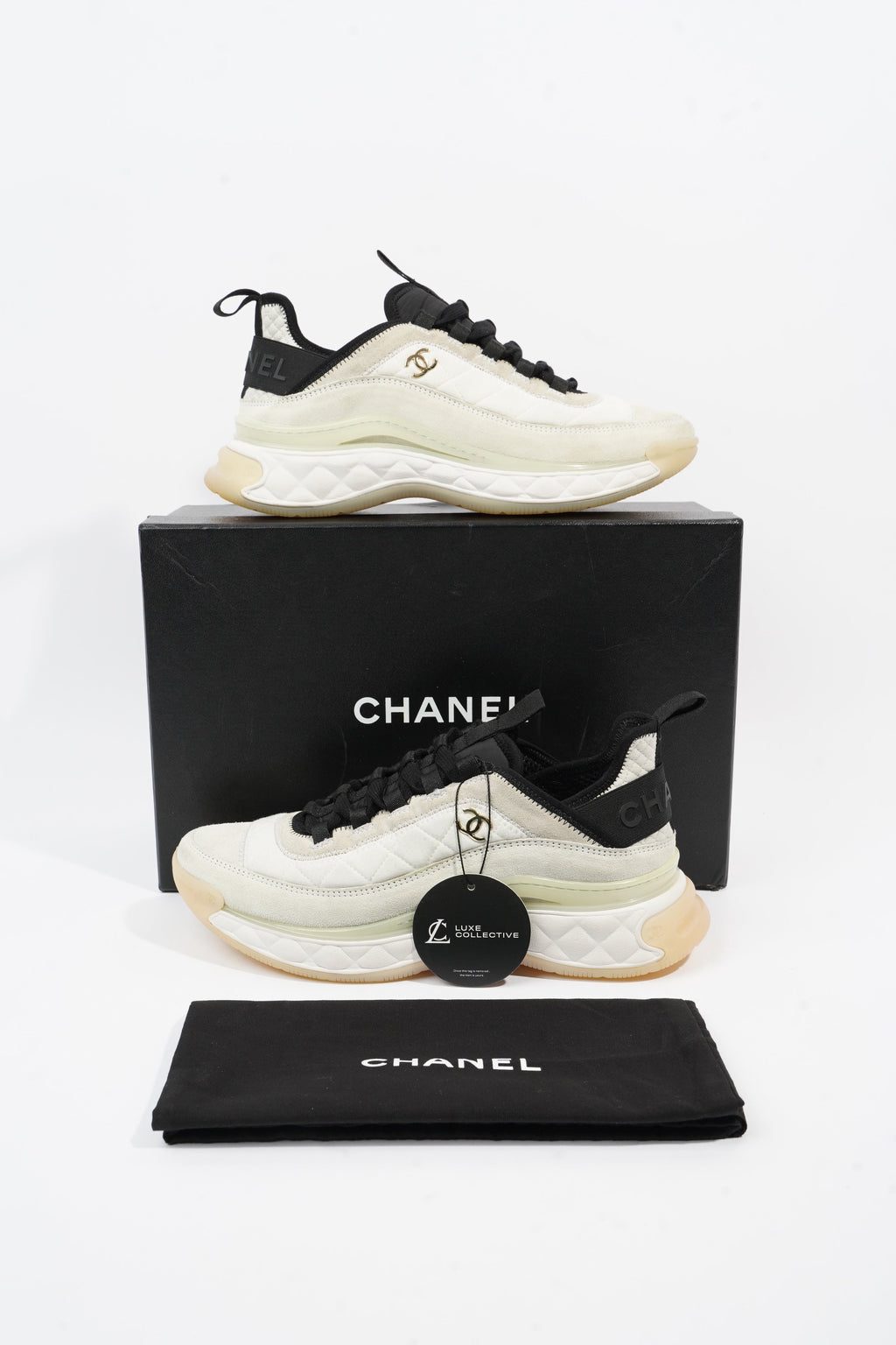 Chanel CC Logo Runners White / Cream / Black Suede EU 39.5 UK 6.5