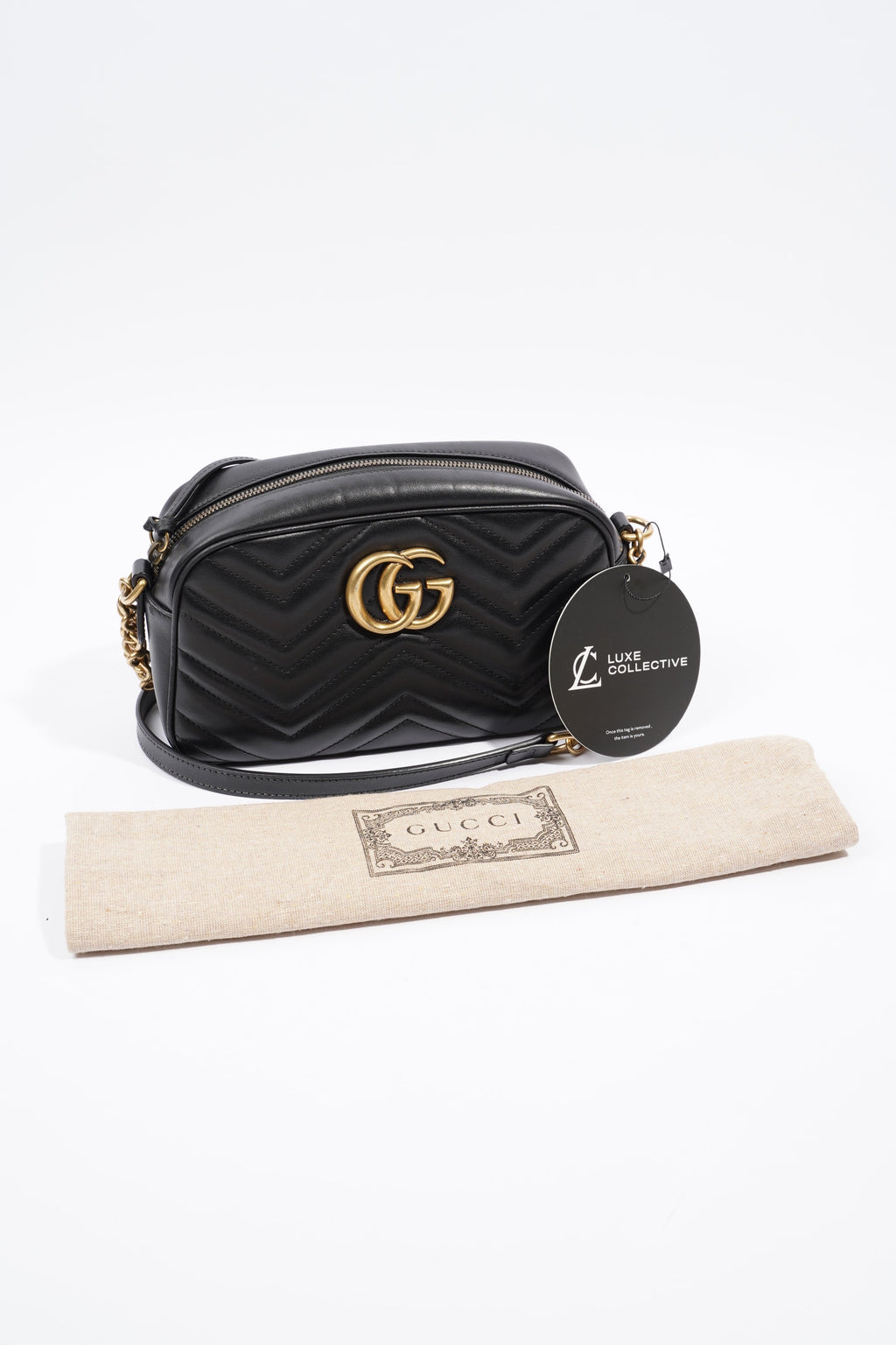 Gucci GG Marmont Zip Black Matelasse Leather Small