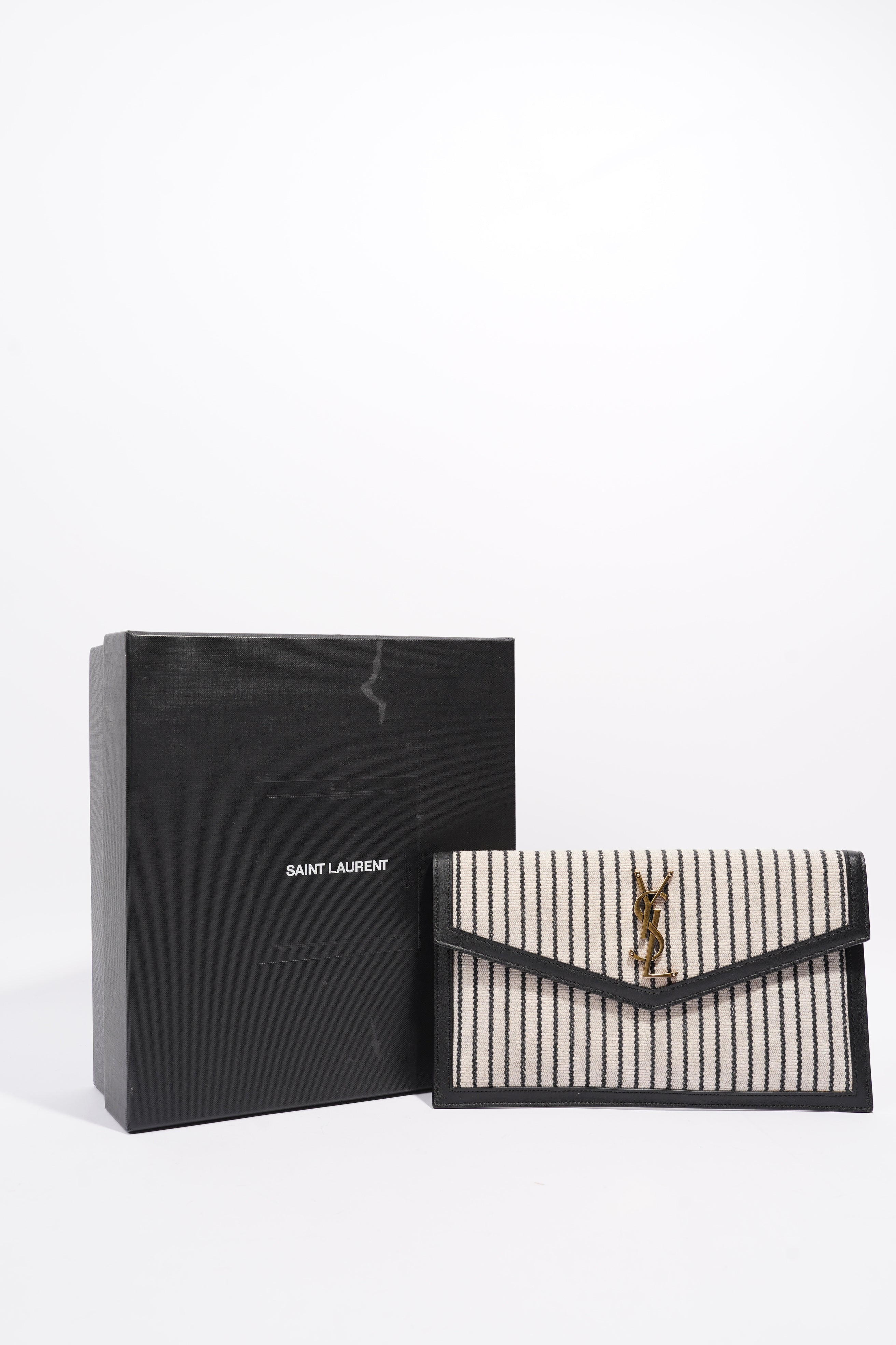 Saint Laurent Uptown Pouch Beige / Black Canvas