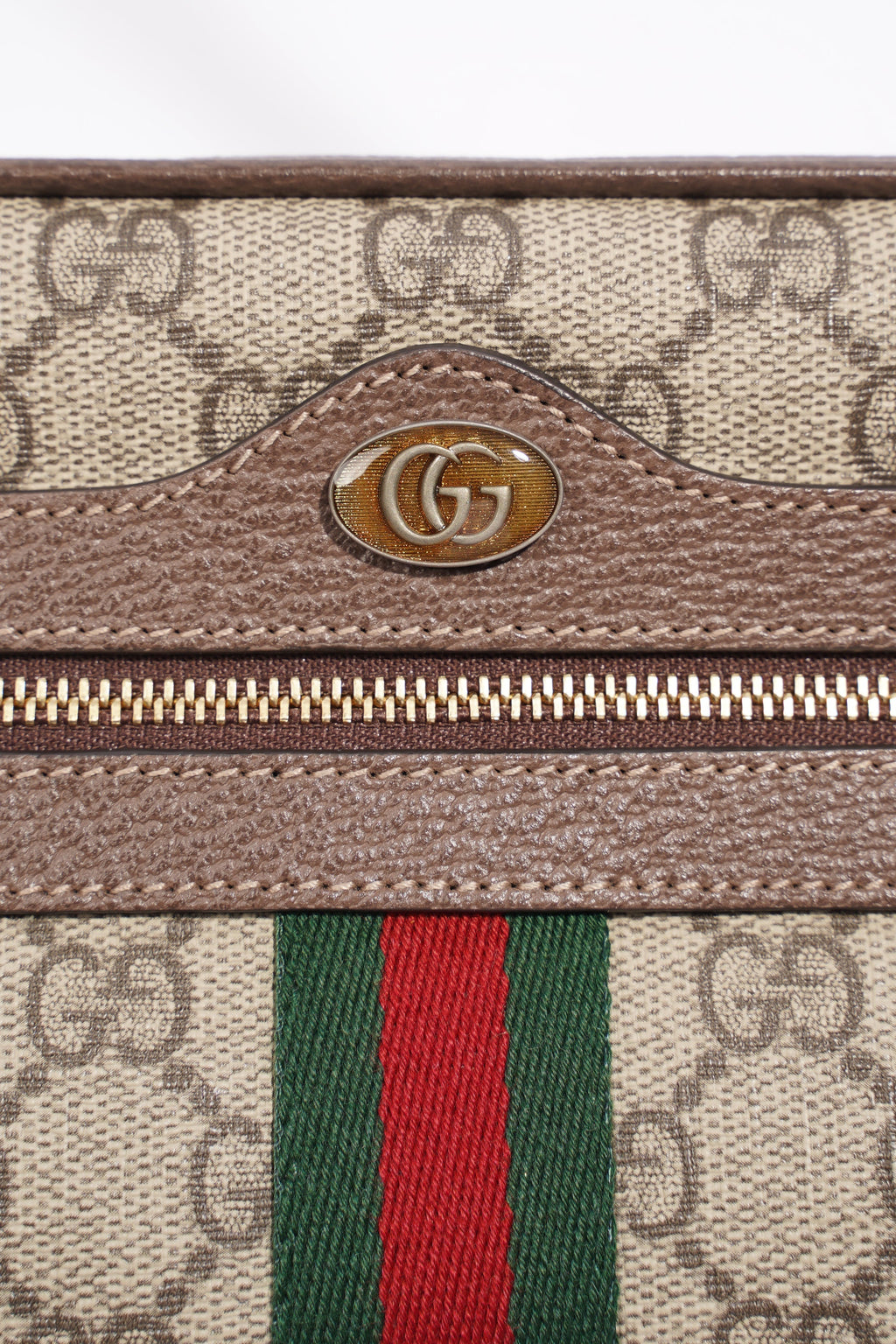 Gucci Ophidia Mini Beige And Ebony GG Supreme / Green And Red Stripe Coated Canvas