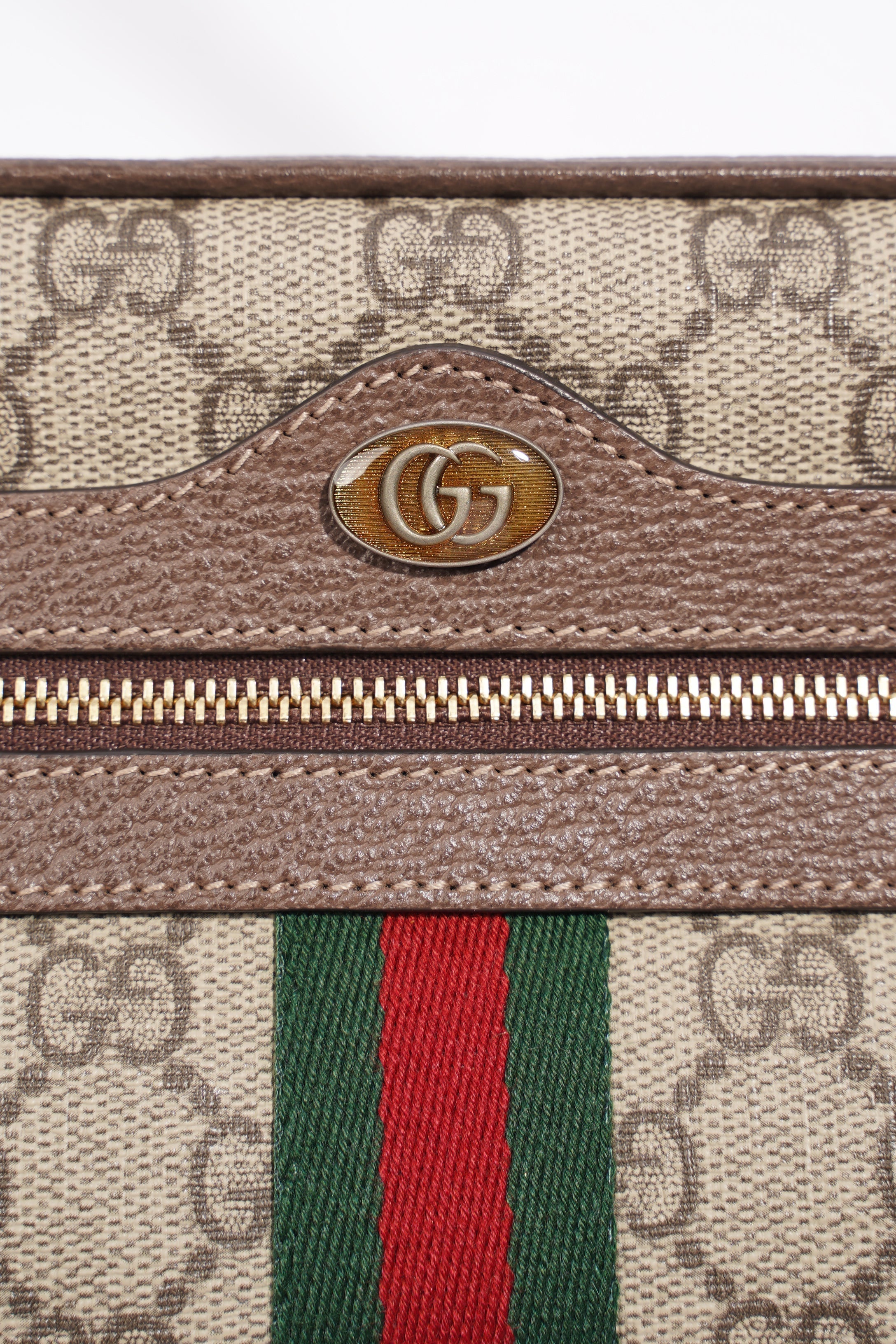 Gucci Ophidia Mini Beige And Ebony GG Supreme / Green And Red Stripe Coated Canvas