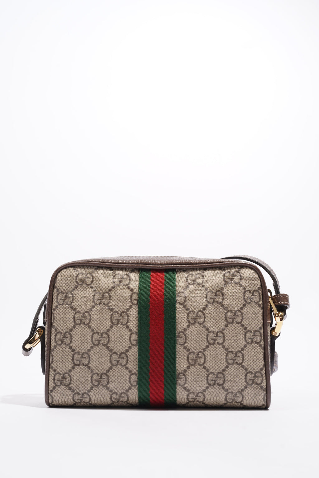 Gucci Ophidia Mini Beige And Ebony GG Supreme / Green And Red Stripe Coated Canvas