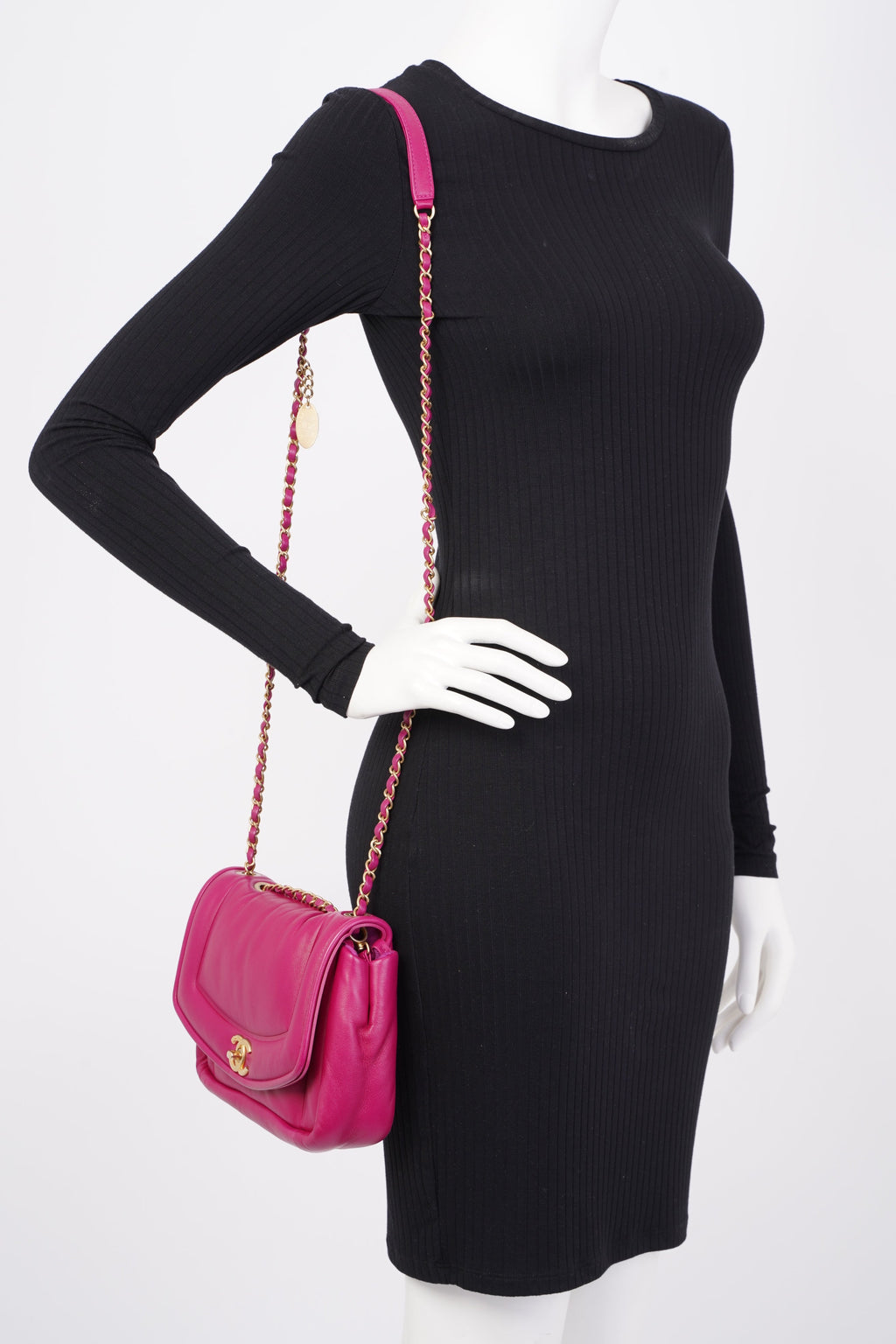 Chanel Border Full Flap  Fuchsia Lambskin Leather Medium