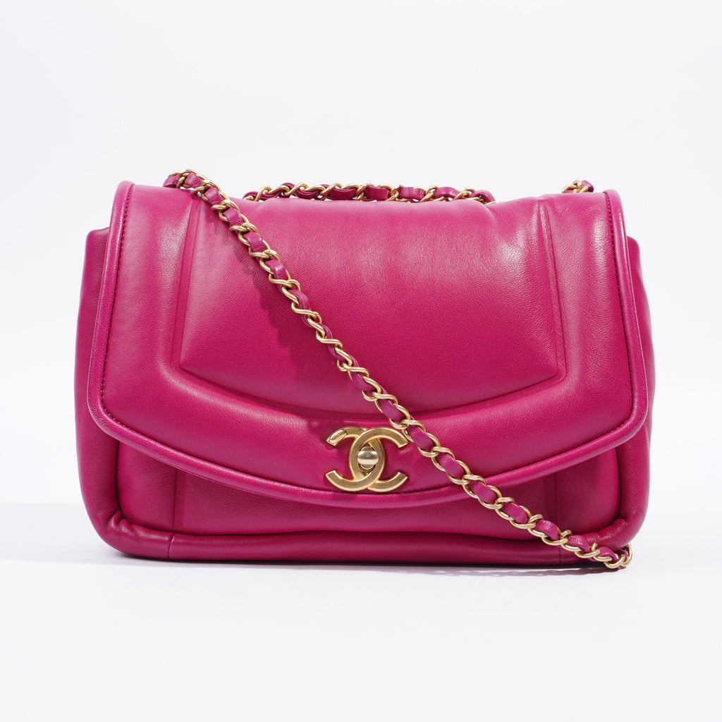 Chanel Border Full Flap  Fuchsia Lambskin Leather Medium