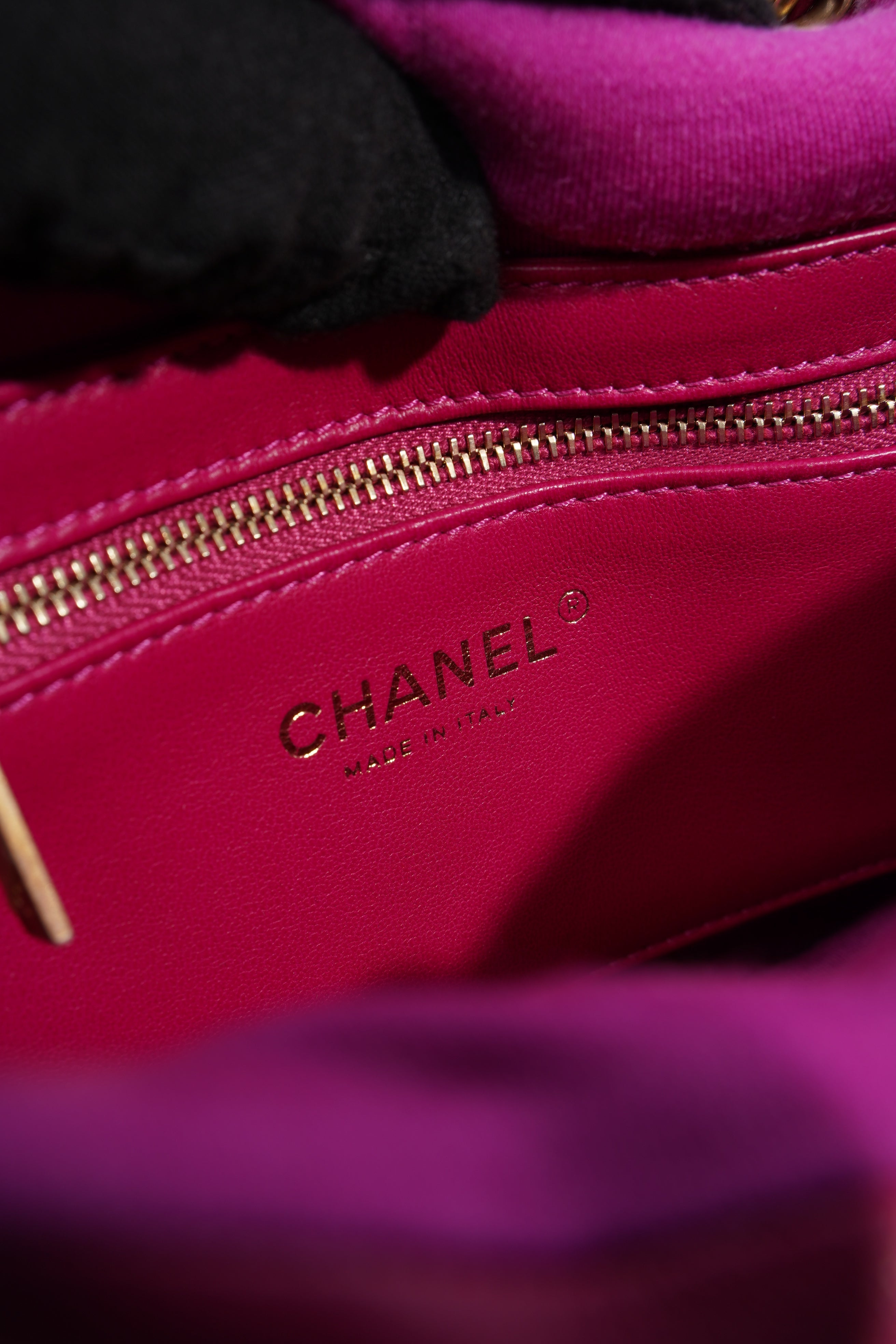 Chanel Border Full Flap  Fuchsia Lambskin Leather Medium