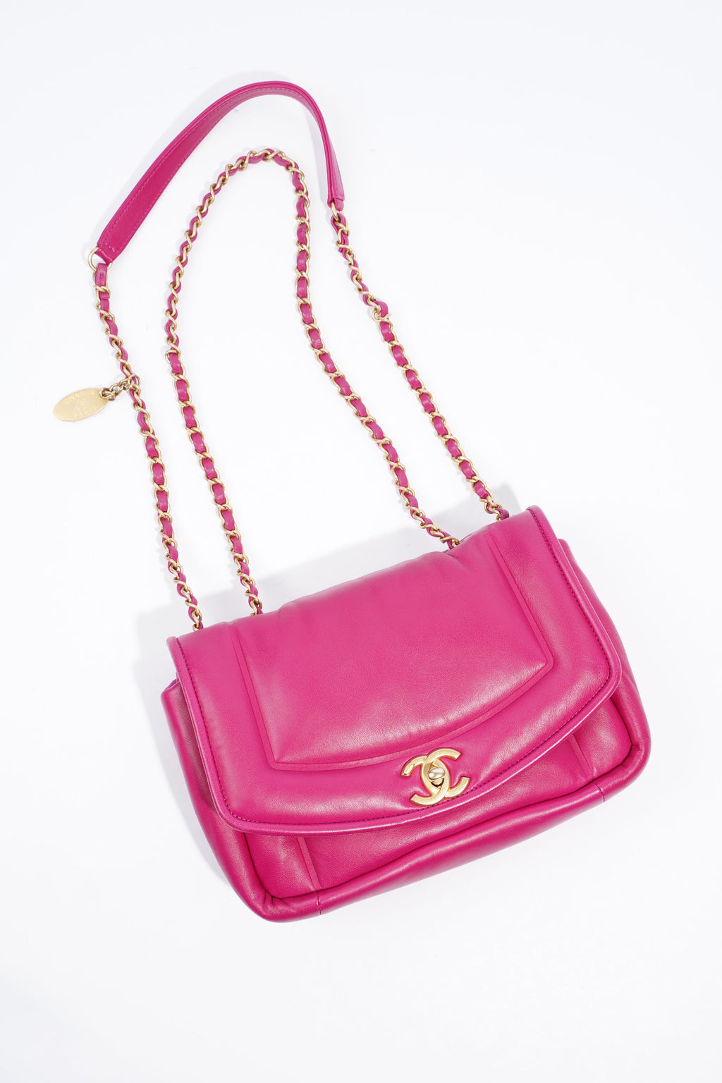 Chanel Border Full Flap  Fuchsia Lambskin Leather Medium