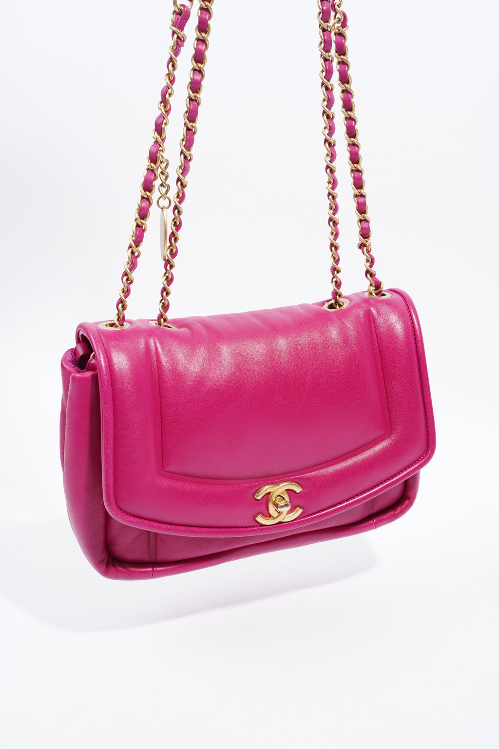 Chanel Border Full Flap  Fuchsia Lambskin Leather Medium