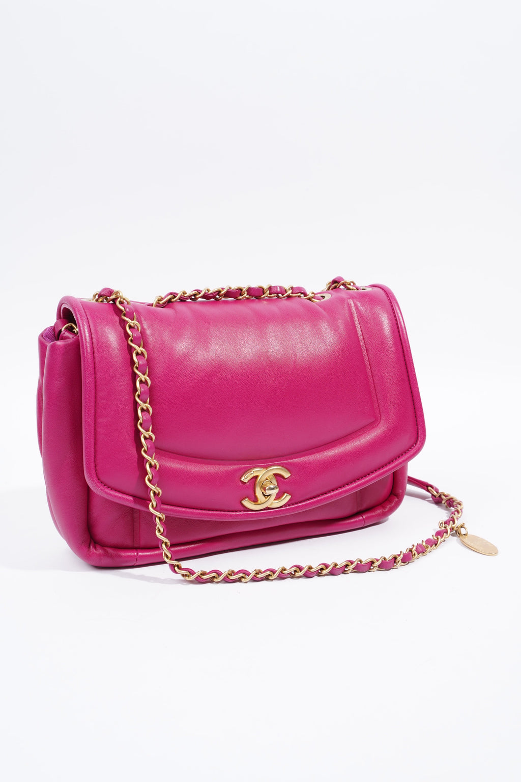 Chanel Border Full Flap  Fuchsia Lambskin Leather Medium