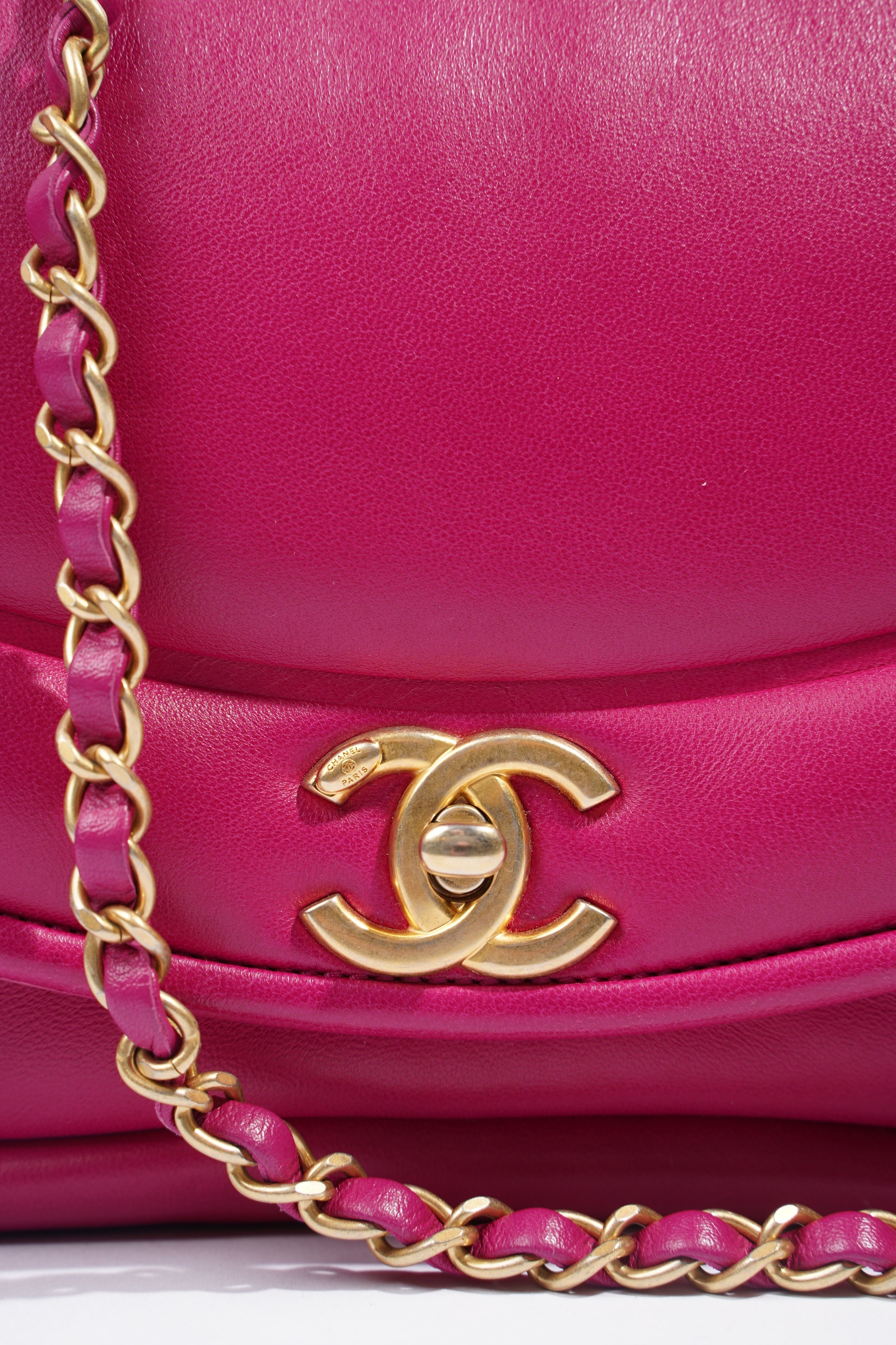 Chanel Border Full Flap  Fuchsia Lambskin Leather Medium