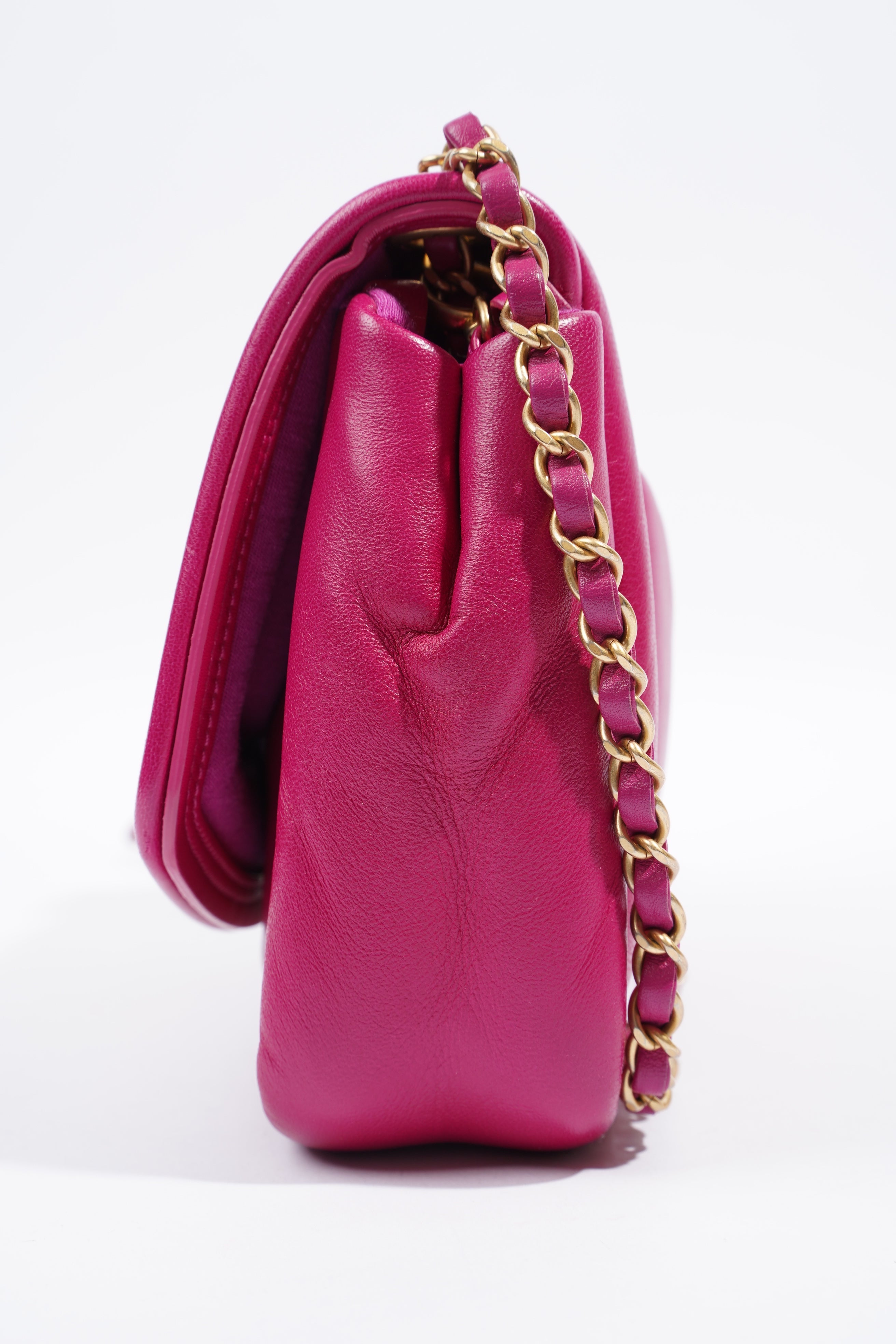 Chanel Border Full Flap  Fuchsia Lambskin Leather Medium