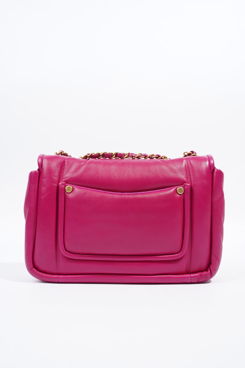 Chanel Border Full Flap  Fuchsia Lambskin Leather Medium