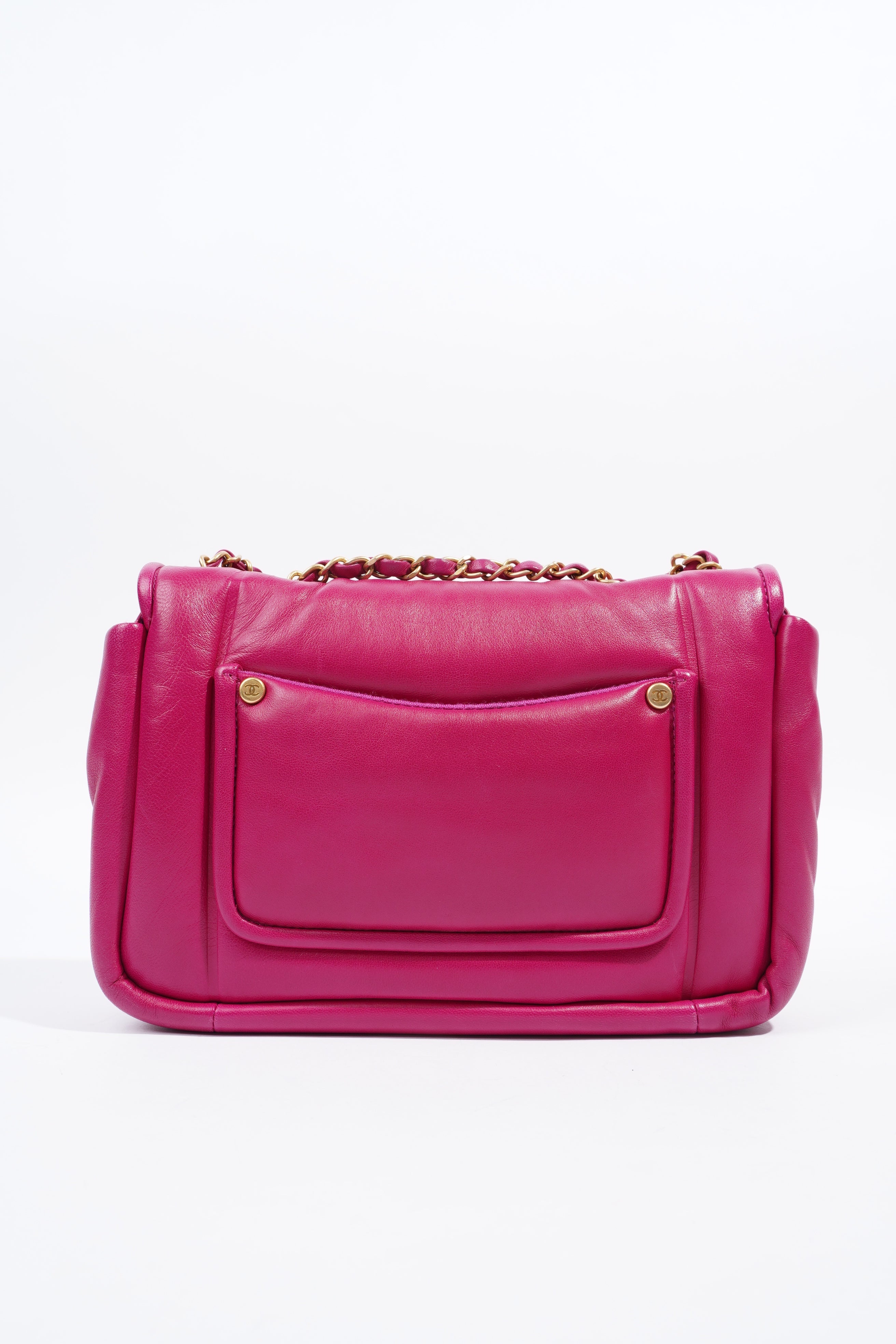 Chanel Border Full Flap  Fuchsia Lambskin Leather Medium