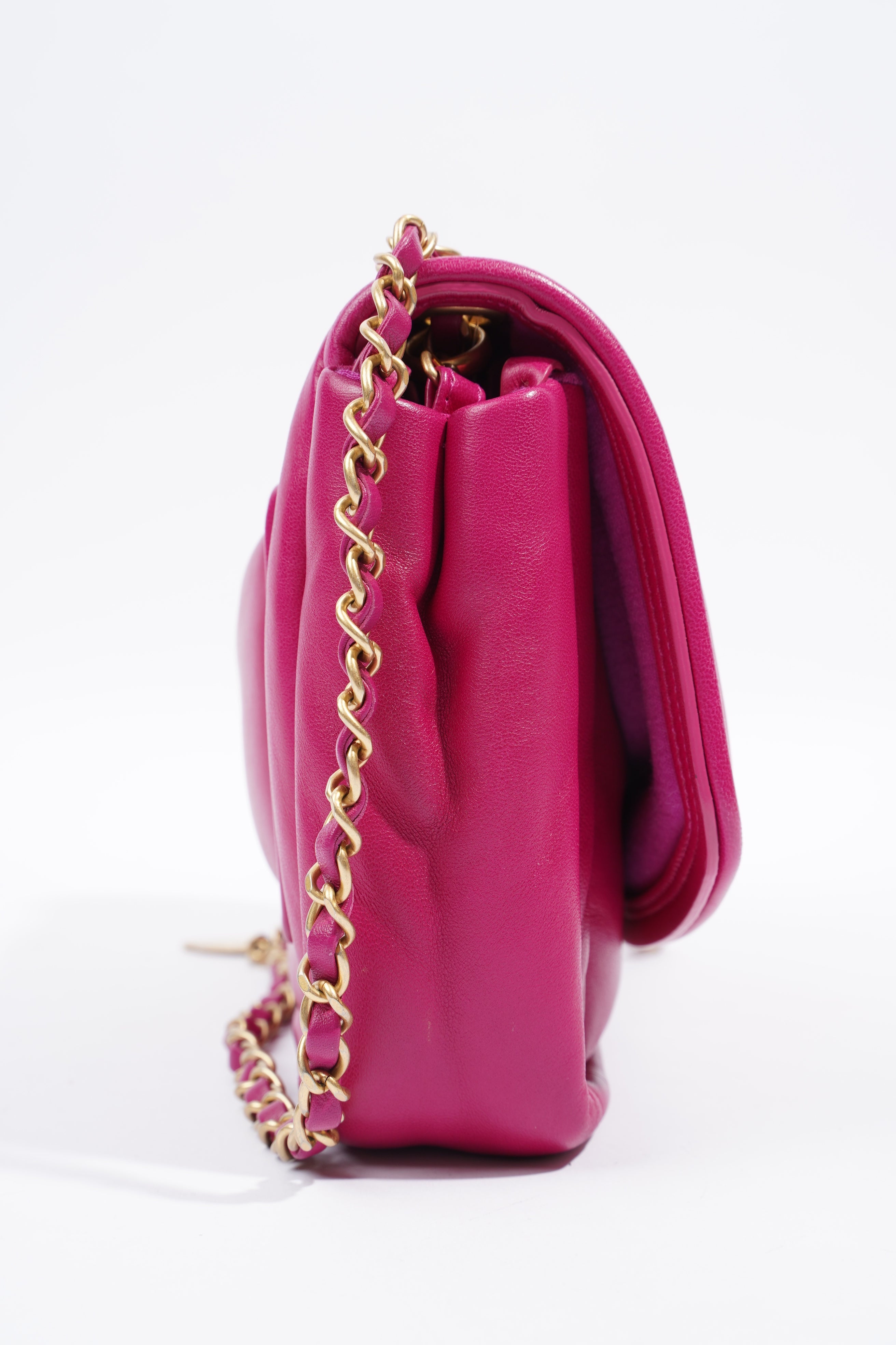 Chanel Border Full Flap  Fuchsia Lambskin Leather Medium