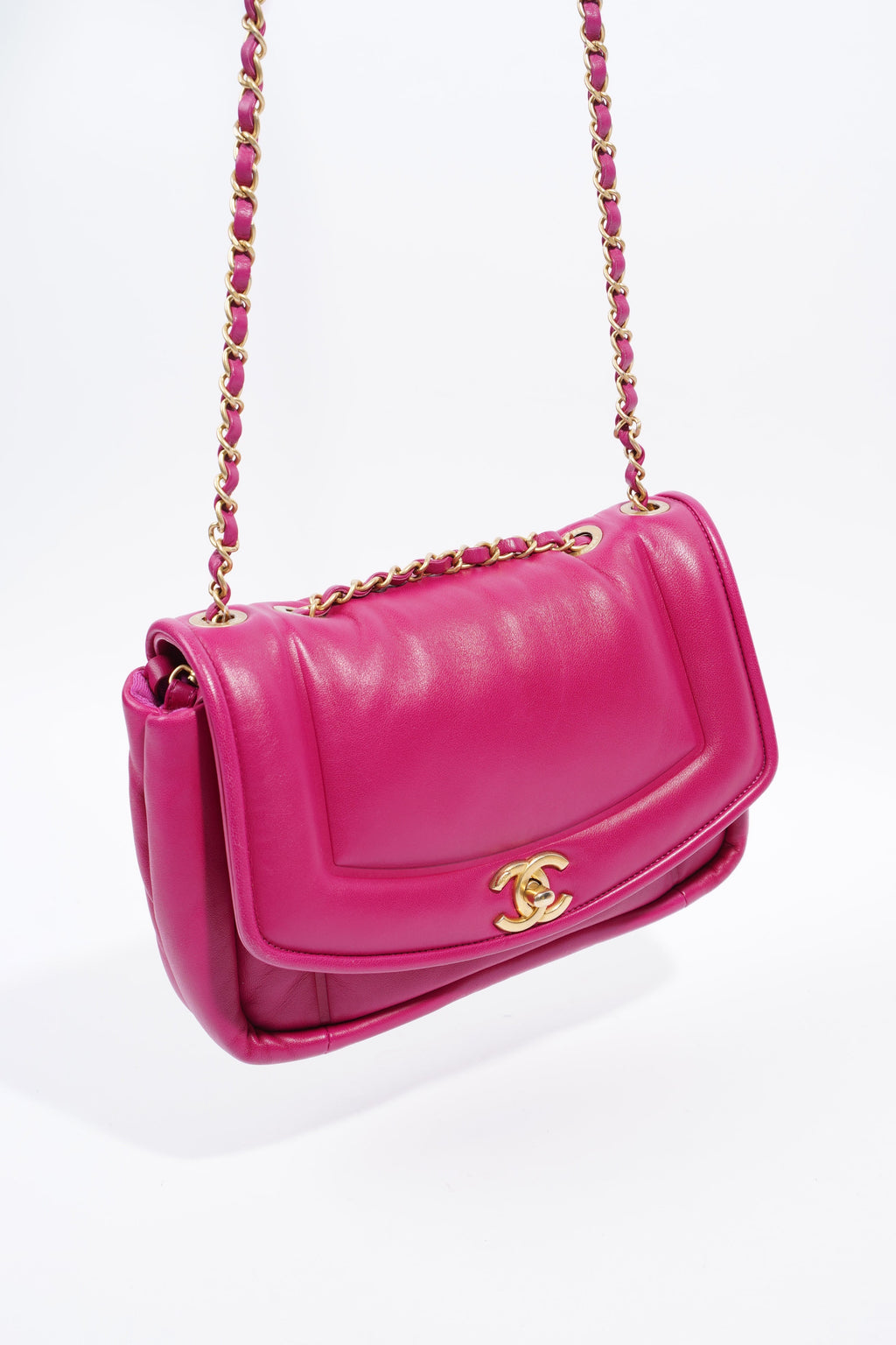 Chanel Border Full Flap  Fuchsia Lambskin Leather Medium