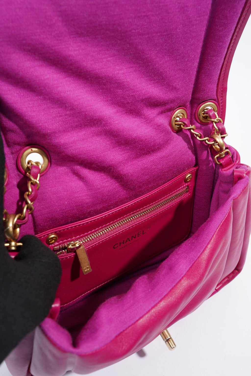 Chanel Border Full Flap  Fuchsia Lambskin Leather Medium