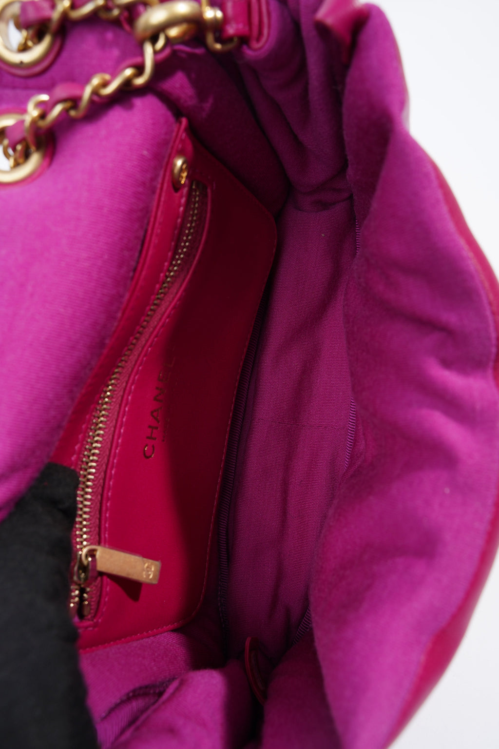 Chanel Border Full Flap  Fuchsia Lambskin Leather Medium