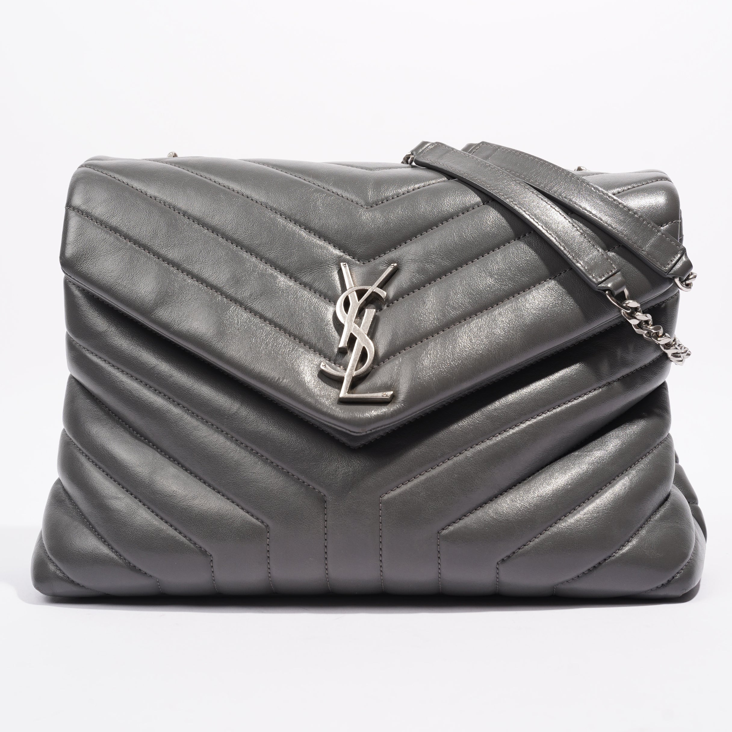 Saint Laurent Lou Lou Grey Leather Medium