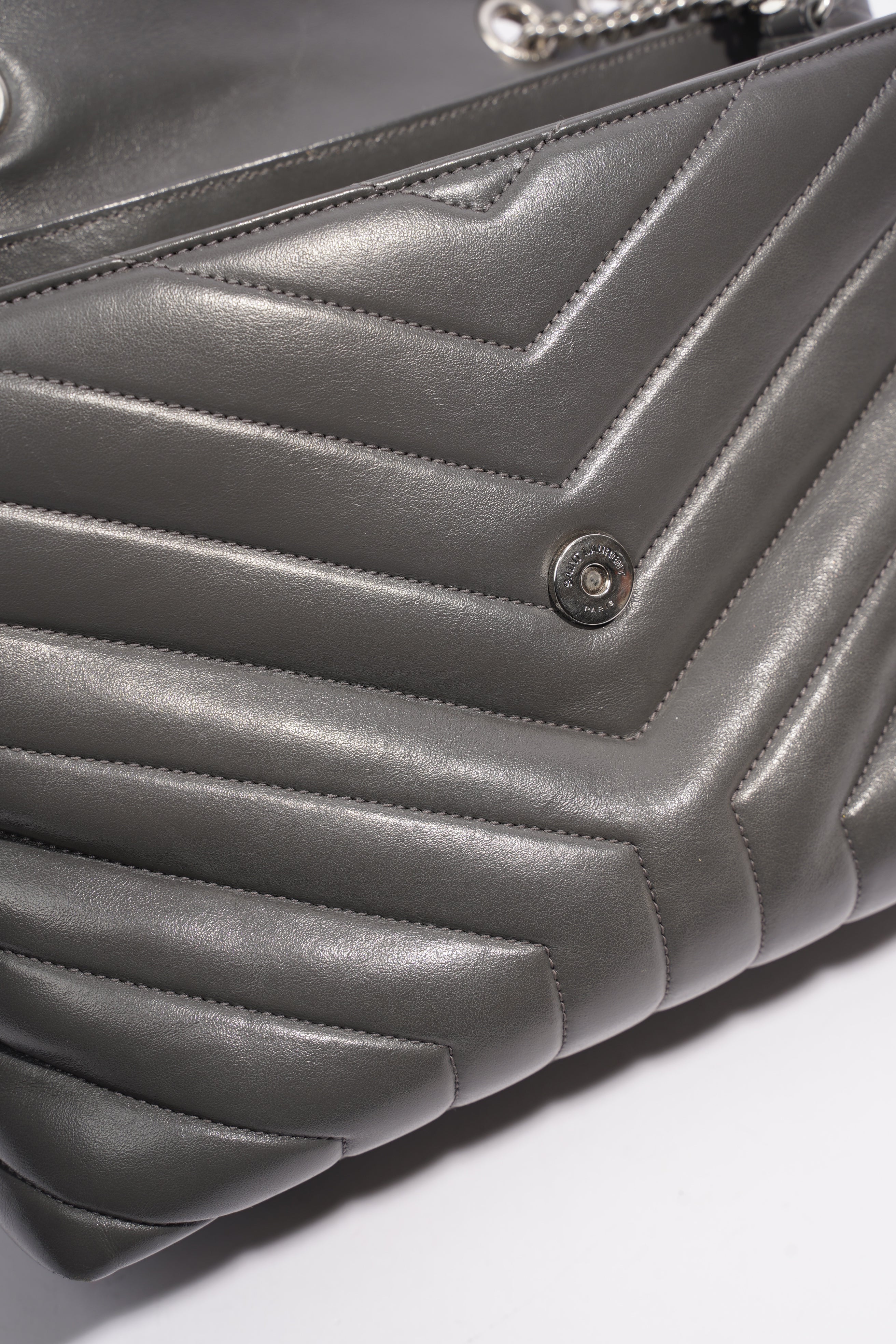 Saint Laurent Lou Lou Grey Leather Medium