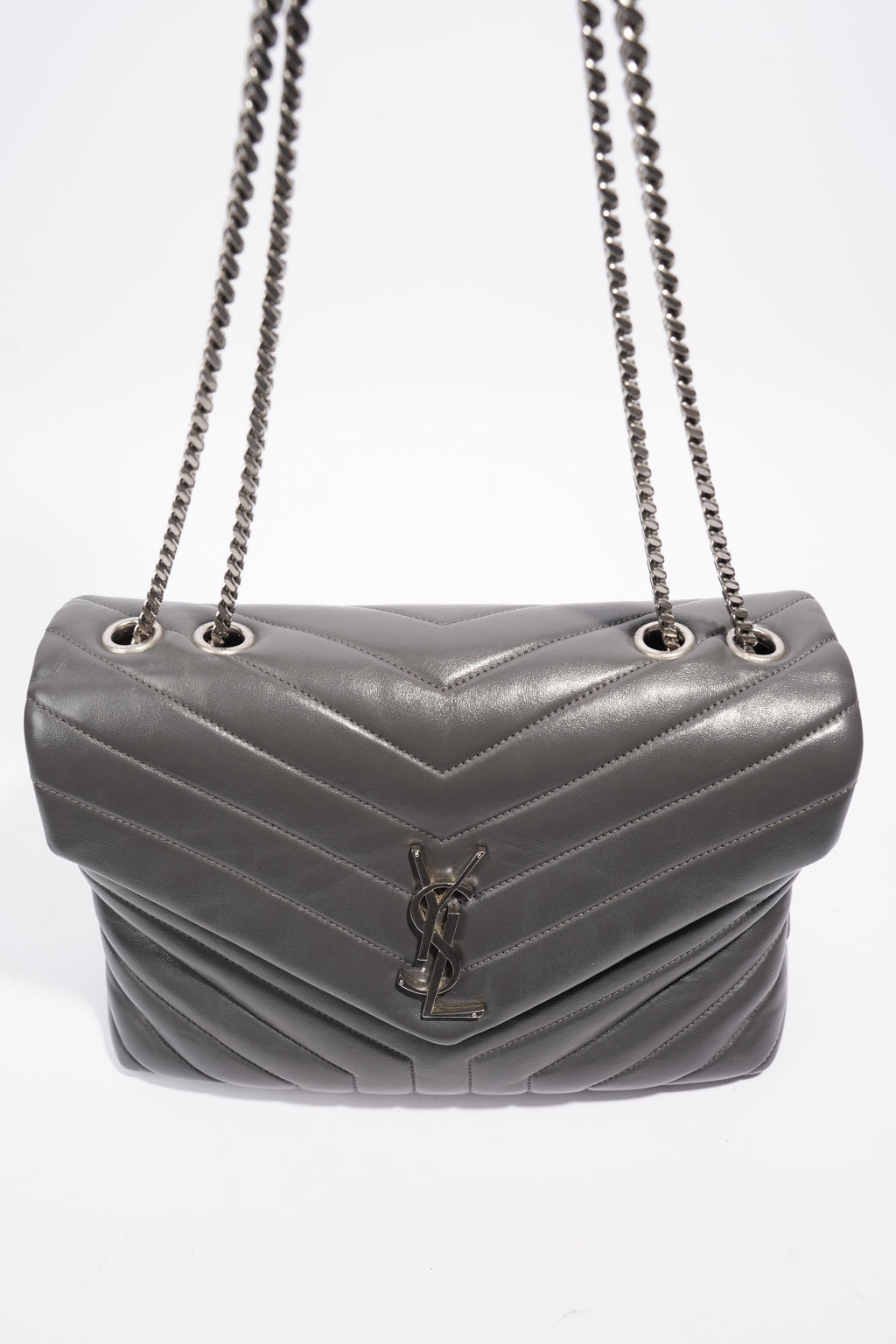 Saint Laurent Lou Lou Grey Leather Medium