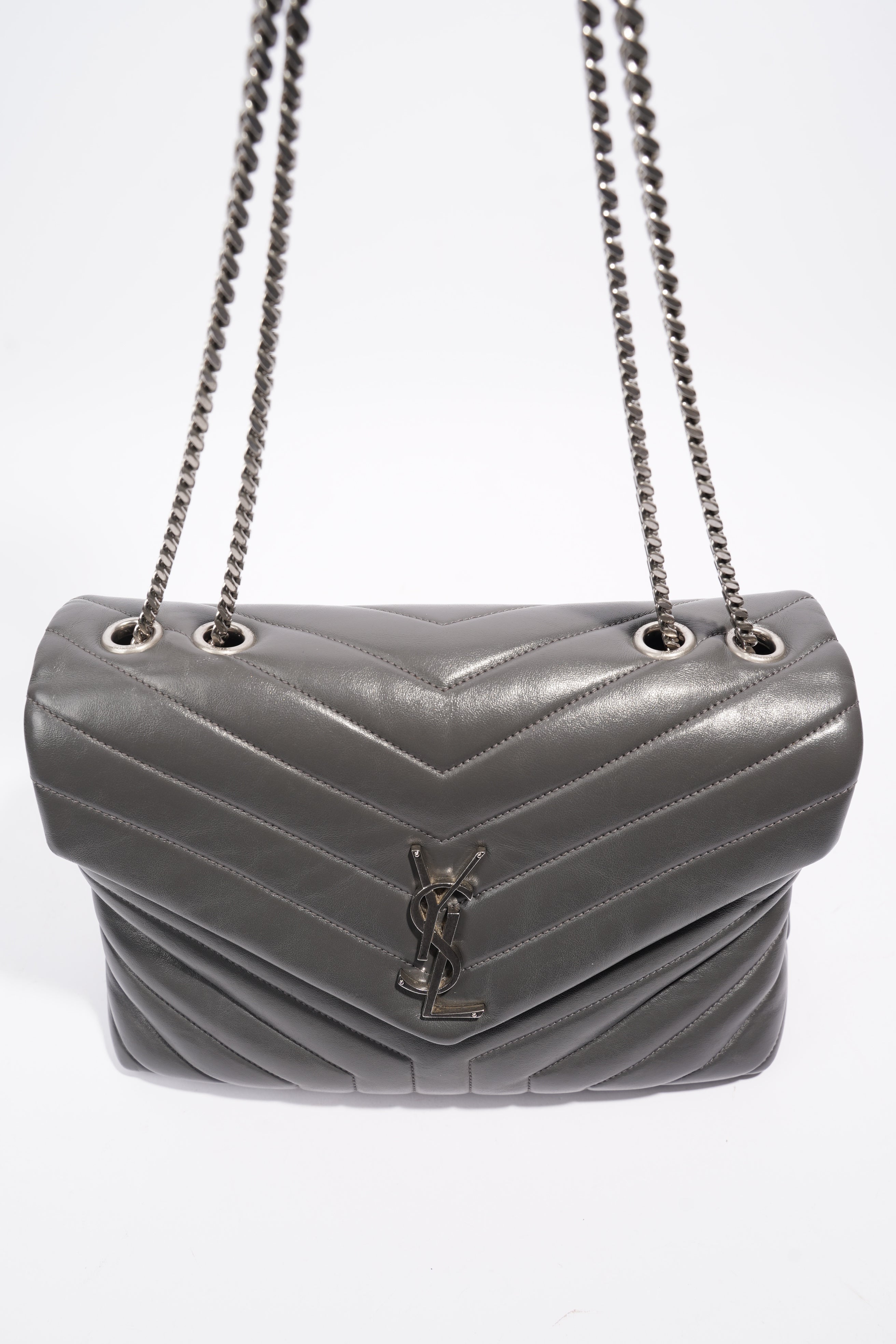Saint Laurent Lou Lou Grey Leather Medium