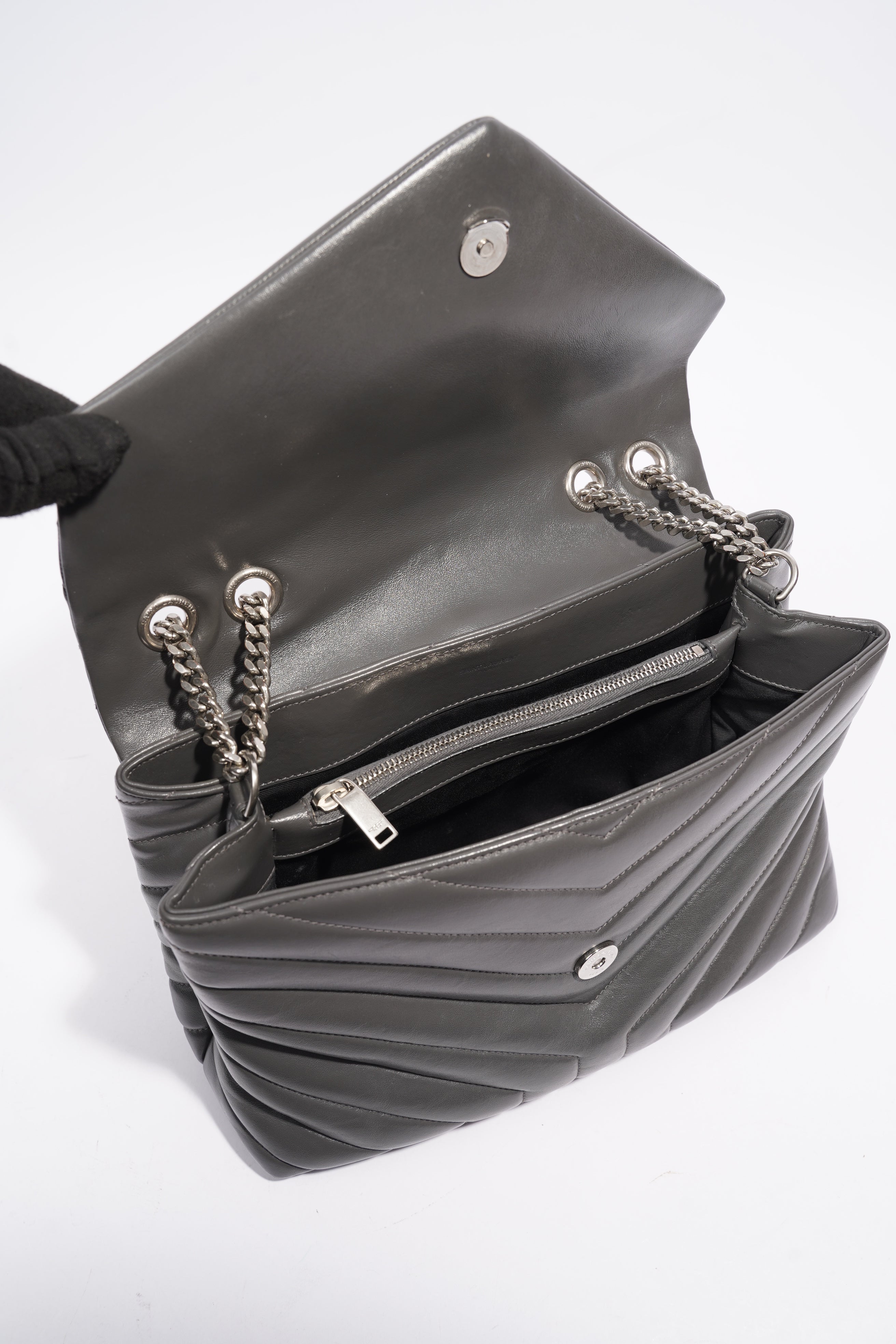 Saint Laurent Lou Lou Grey Leather Medium