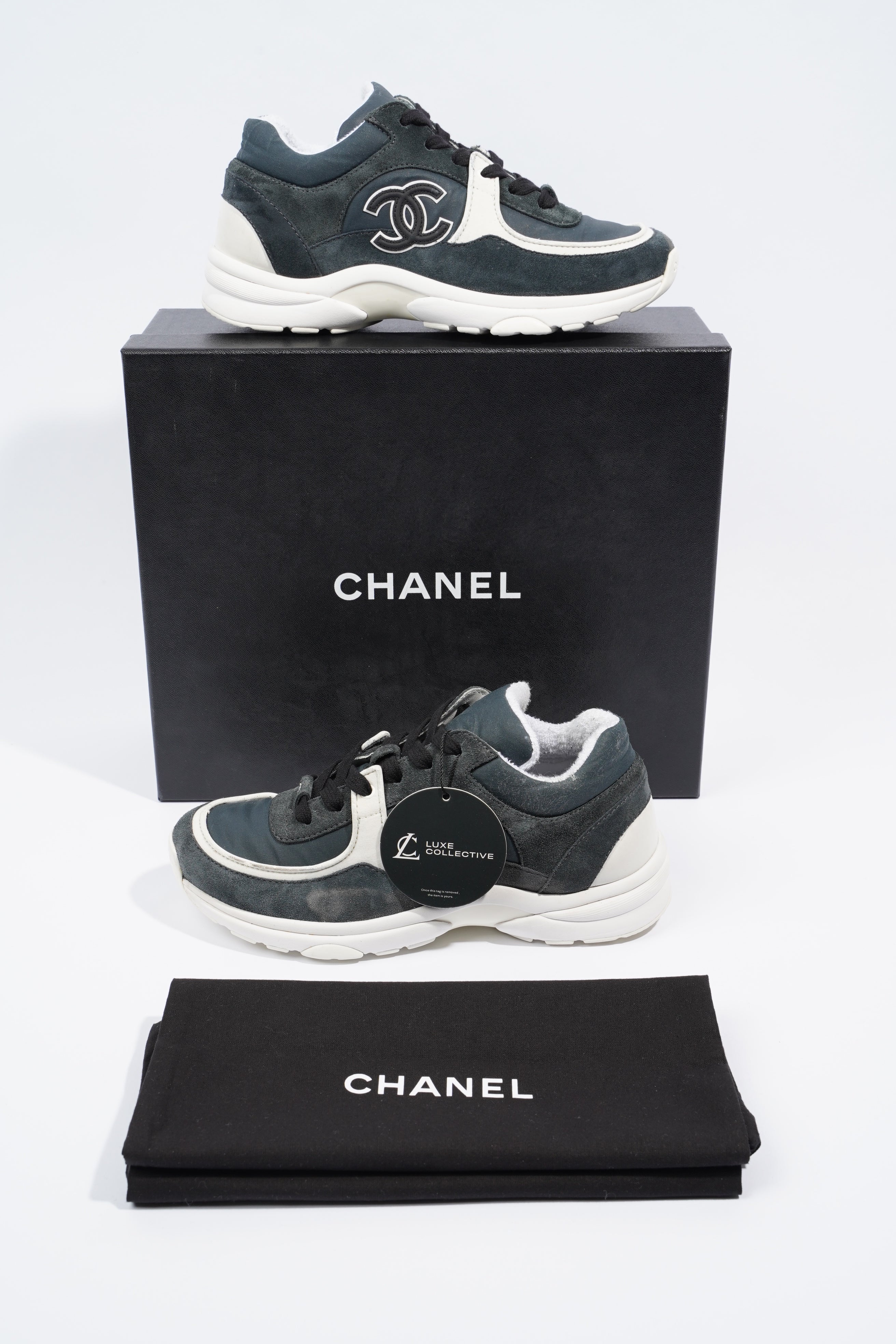 Chanel CC Logo Sneaker Navy / White Suede EU 36 UK 3