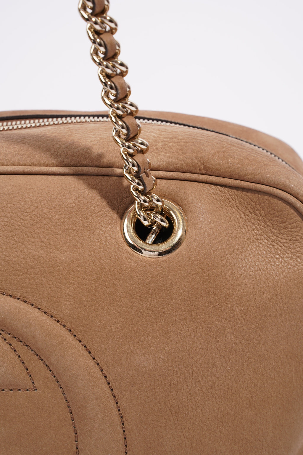 Gucci Soho Nubuck Chain Shoulder Bag Brown Suede