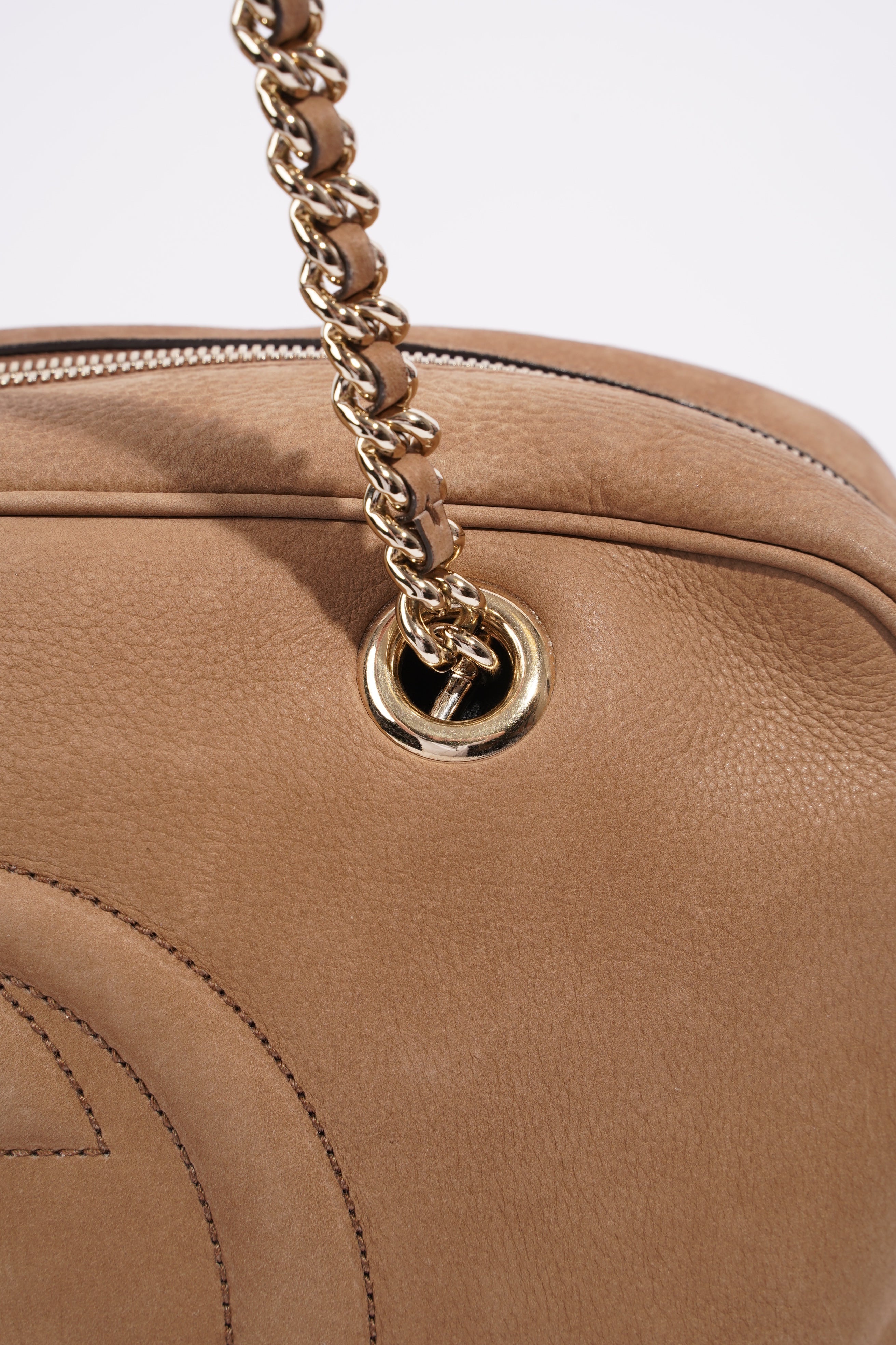 Gucci Soho Nubuck Chain Shoulder Bag Brown Suede