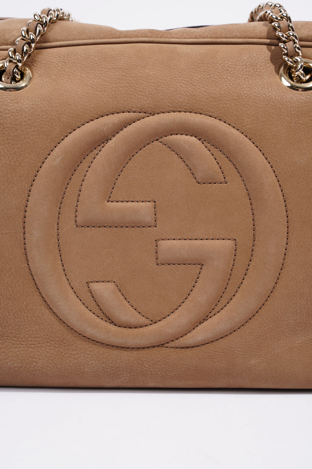 Gucci Soho Nubuck Chain Shoulder Bag Brown Suede