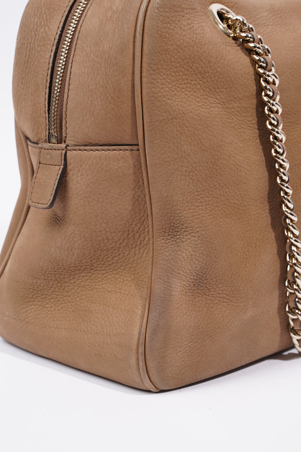 Gucci Soho Nubuck Chain Shoulder Bag Brown Suede