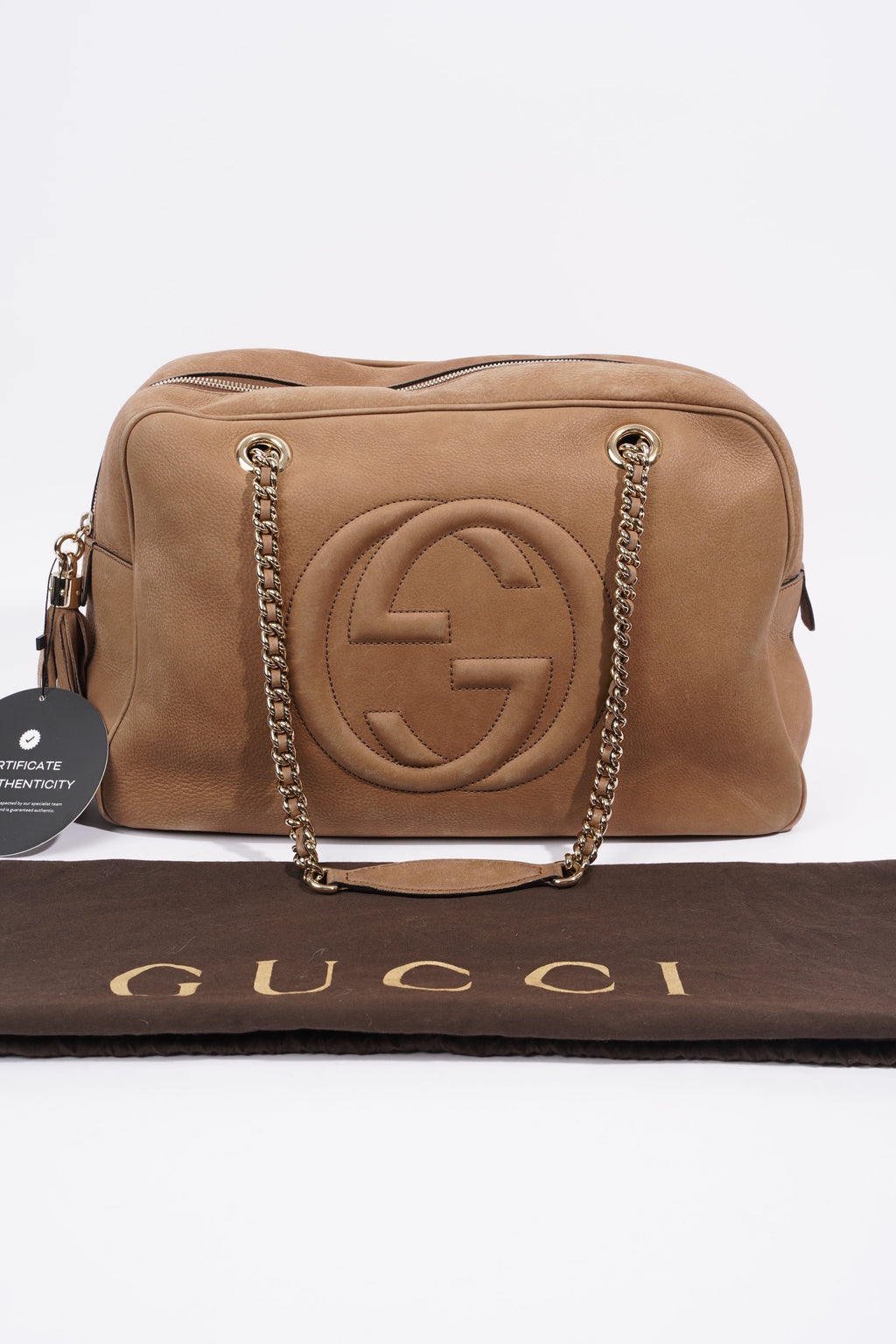 Gucci Soho Nubuck Chain Shoulder Bag Brown Suede