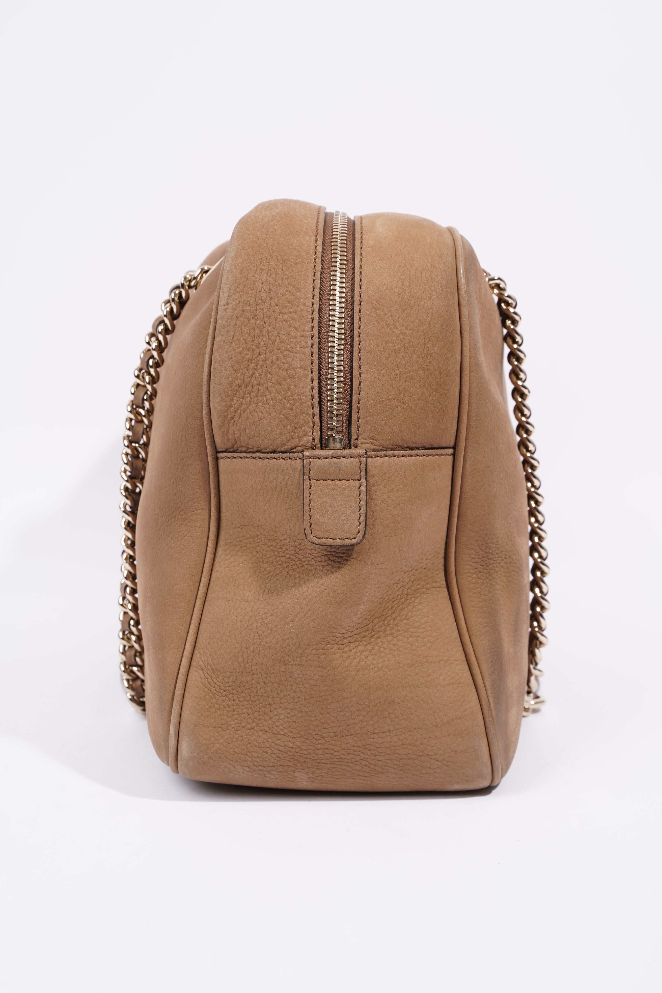 Gucci Soho Nubuck Chain Shoulder Bag Brown Suede